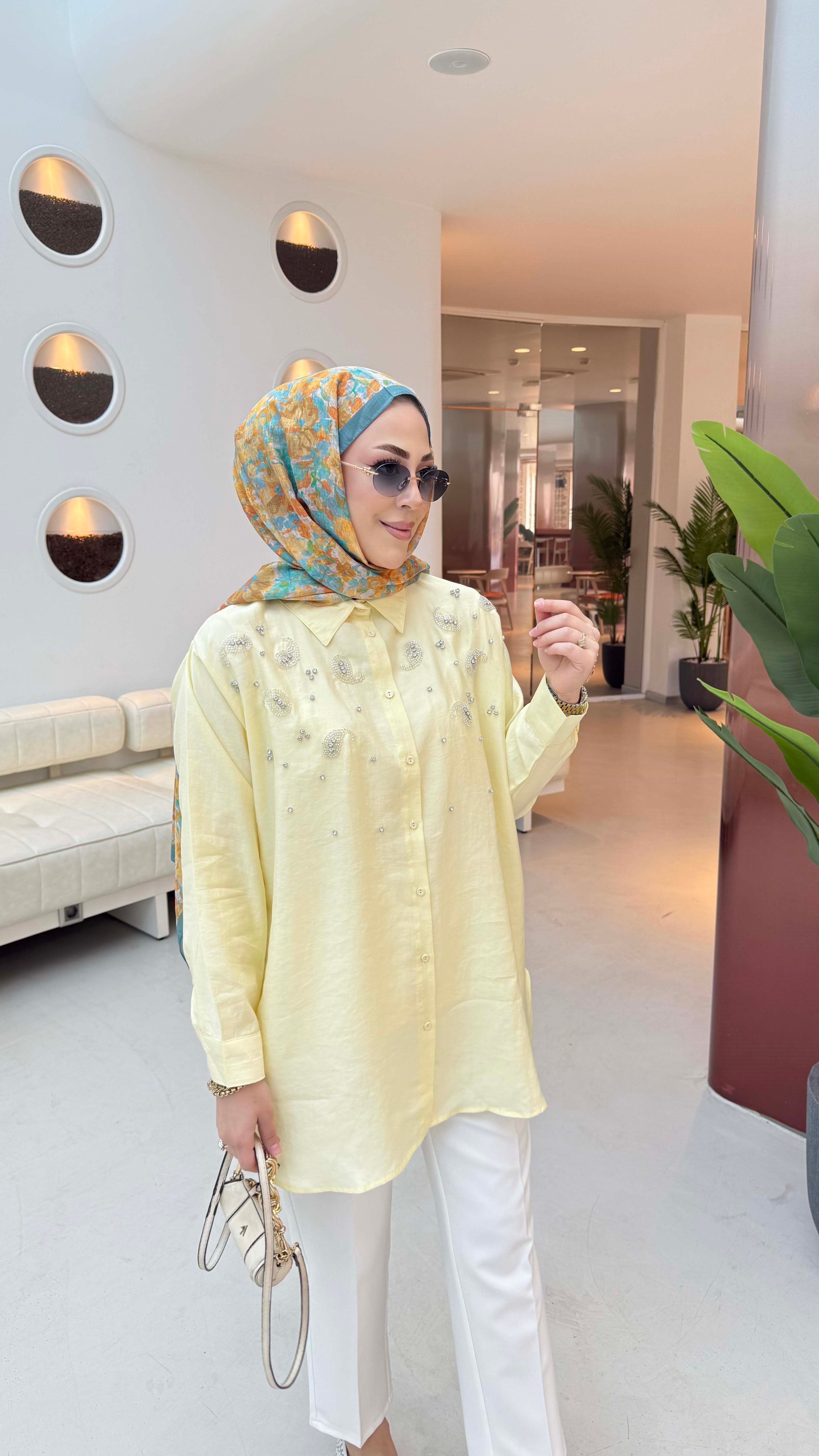 Taş İşleme Detaylı Gömlek Sarı 3387