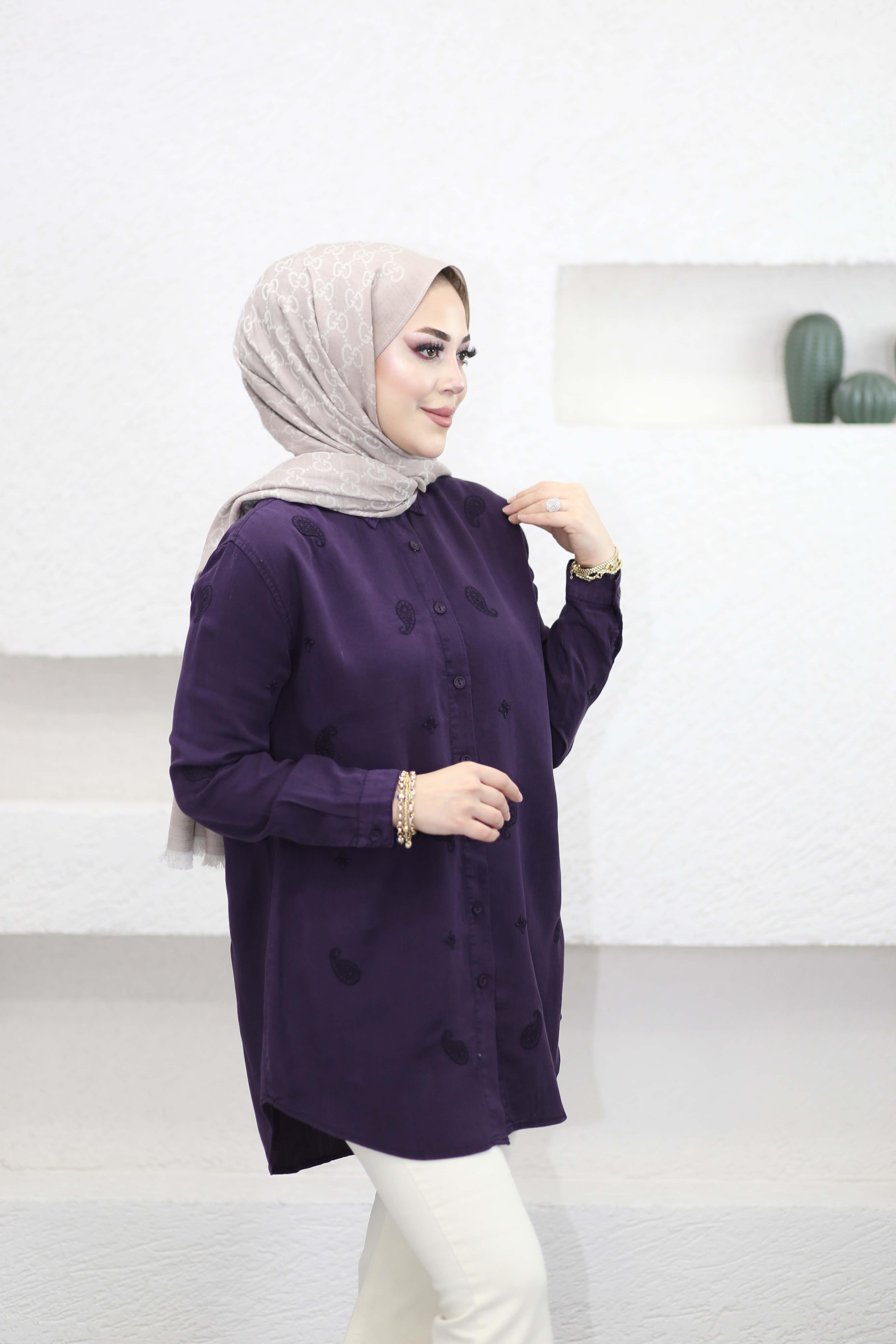 Mini Çiçek Tencel Gömlek Mor 7425