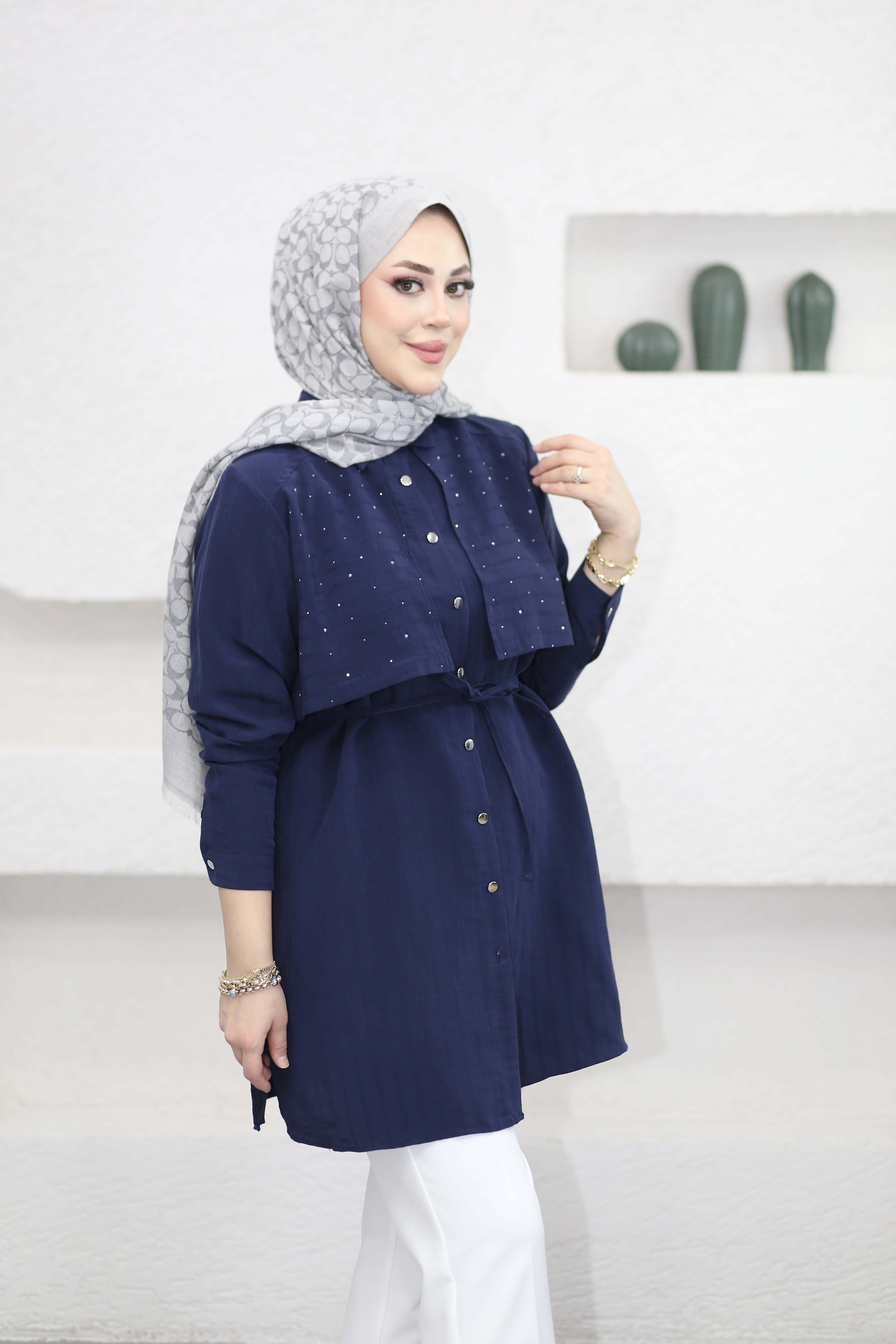 Allerli Taşlı Napoli Tunik Lacivert 2138