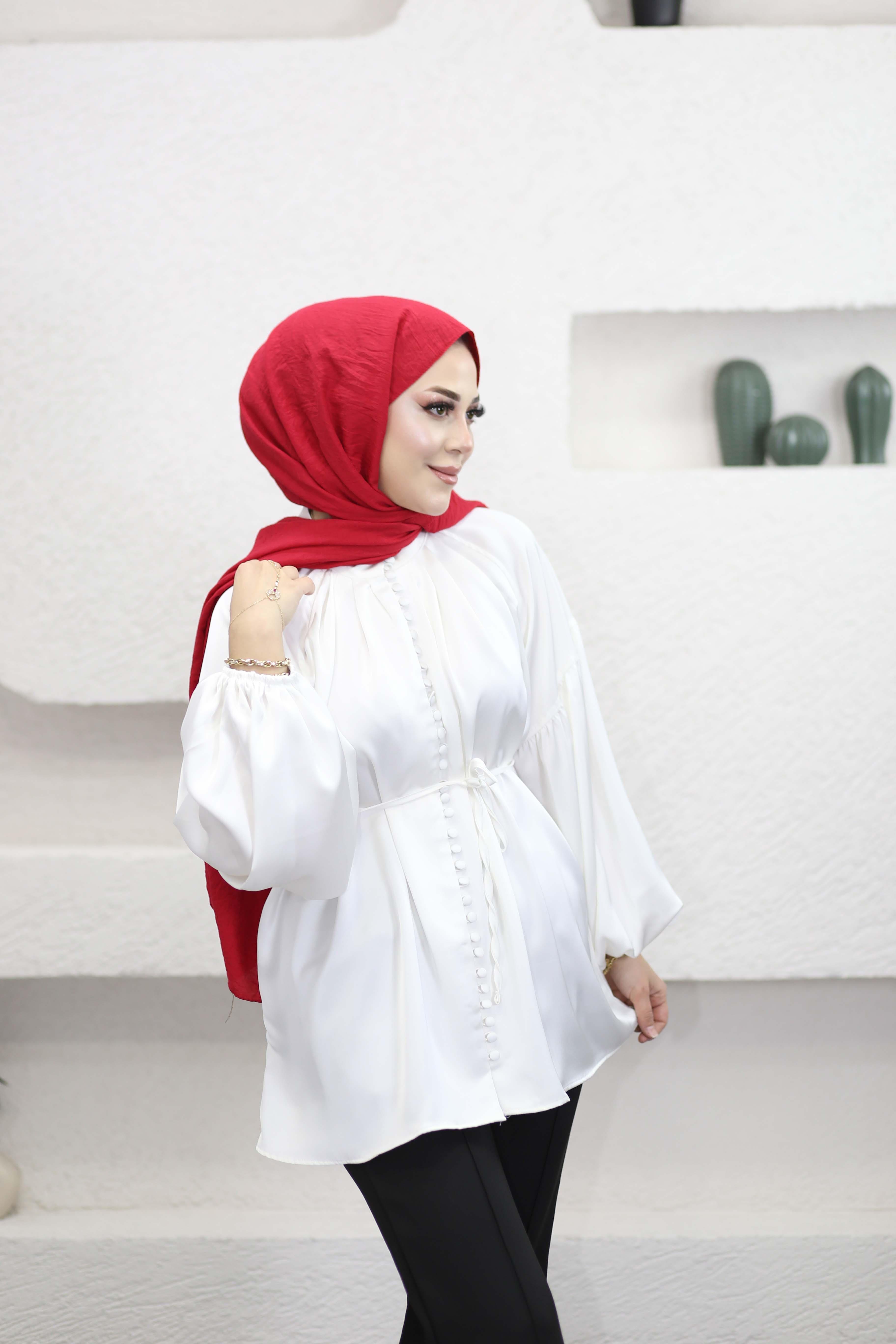 Birit Detaylı Saten Gömlek Beyaz 26115