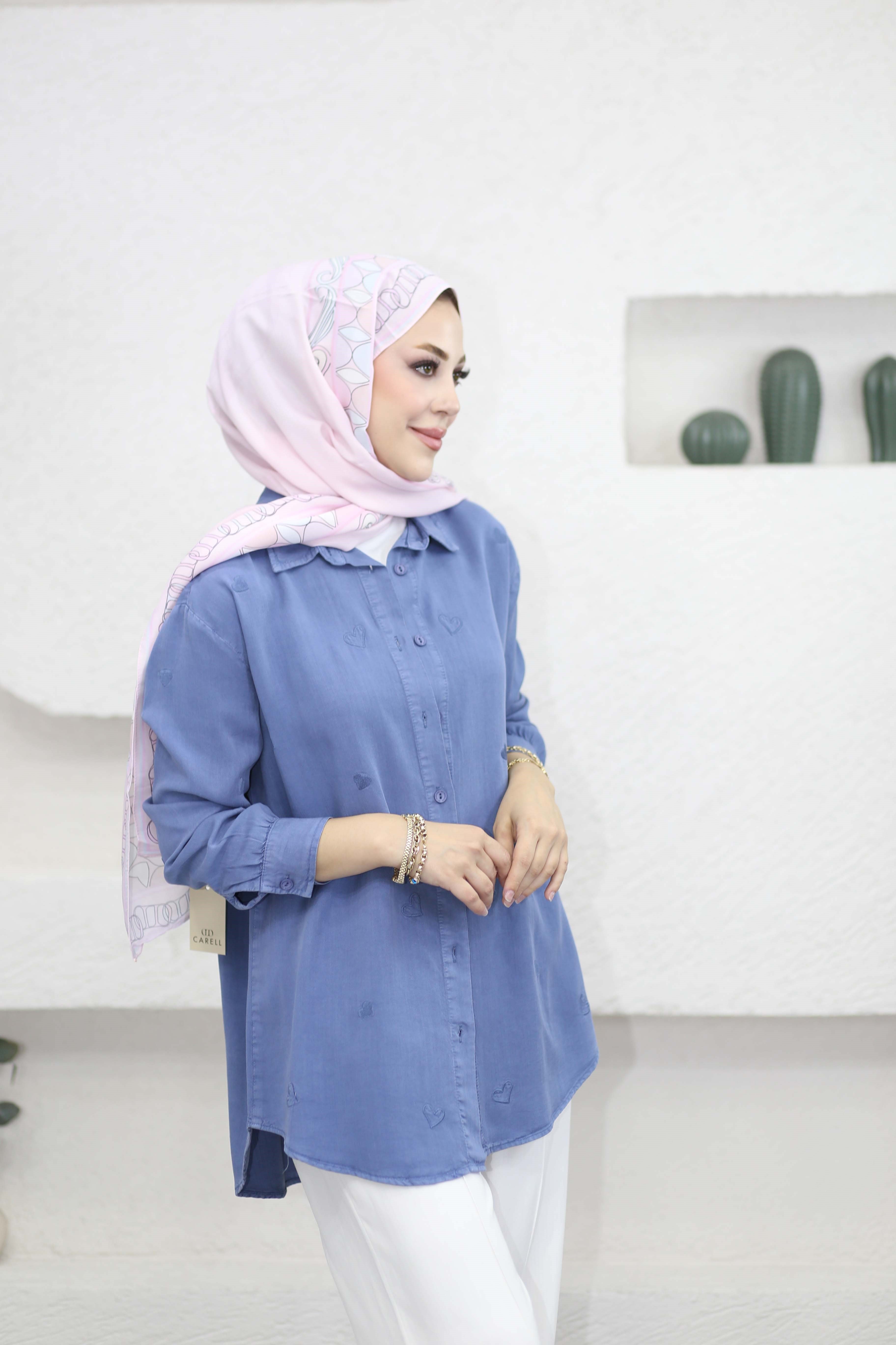 Mini Kalpli Tencel Gömlek Açık Mavi 7463
