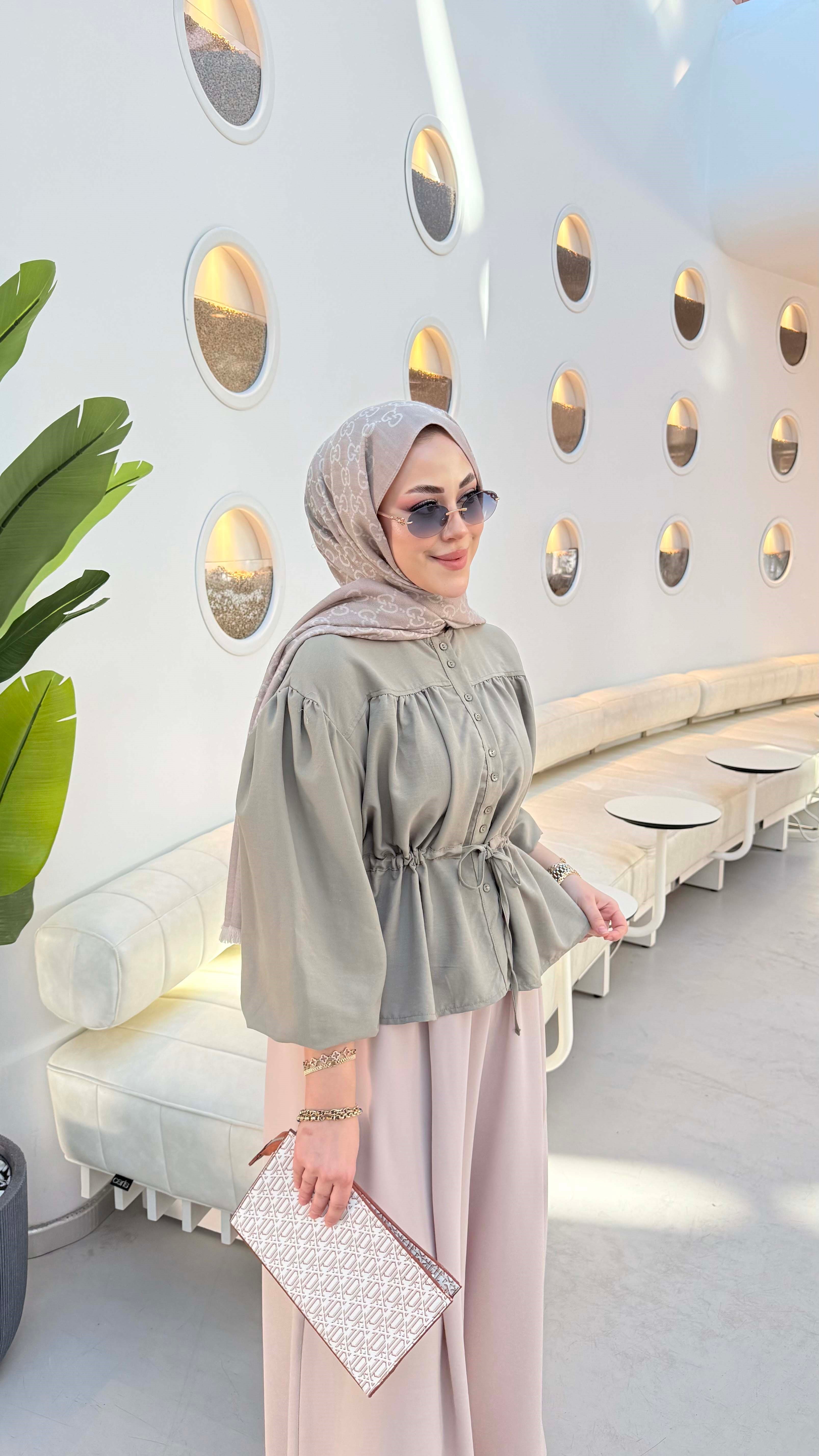 Büzgü Detaylı Gömlek Haki 3343