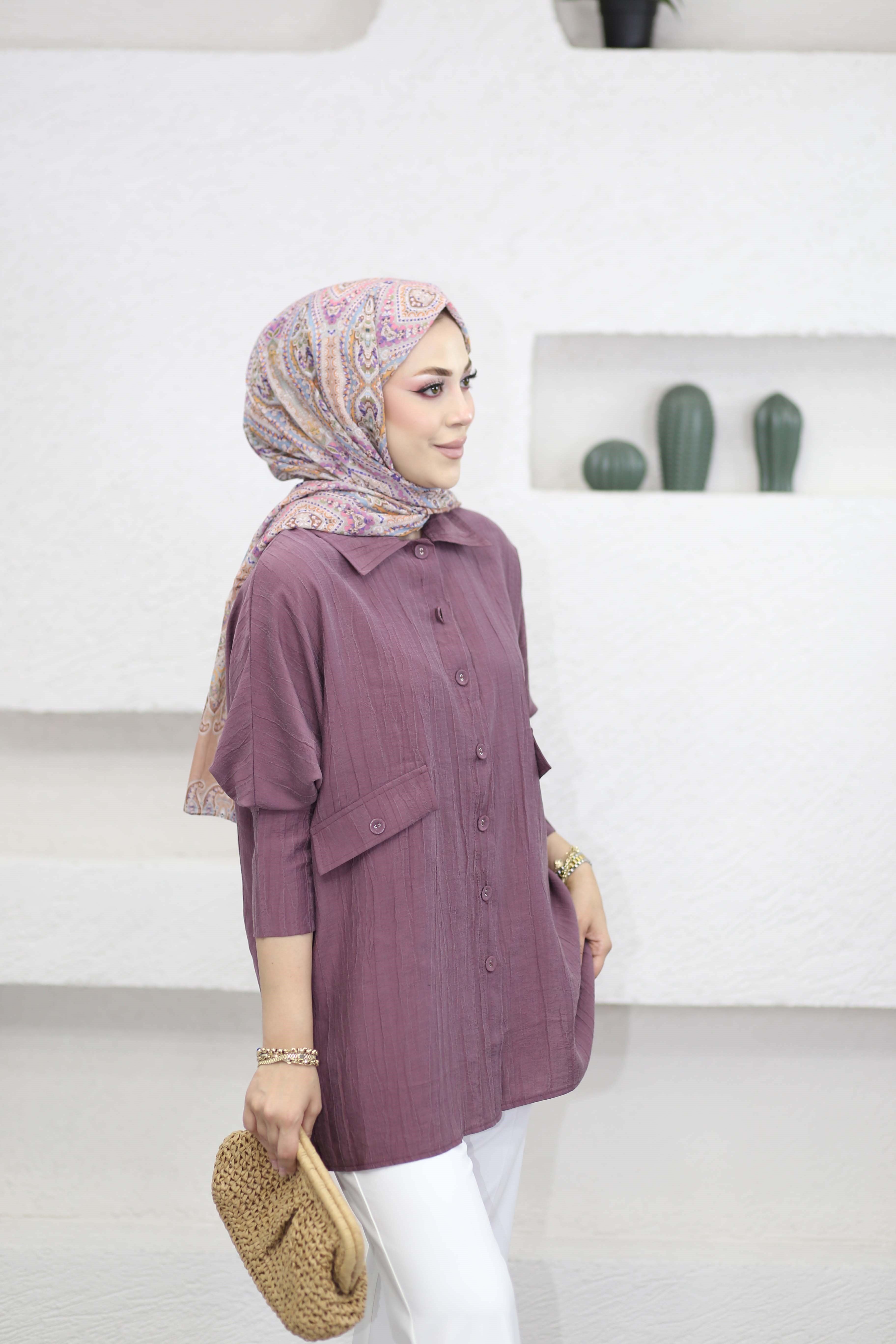 Düğme Detaylı Gömlek Mürdüm 6393