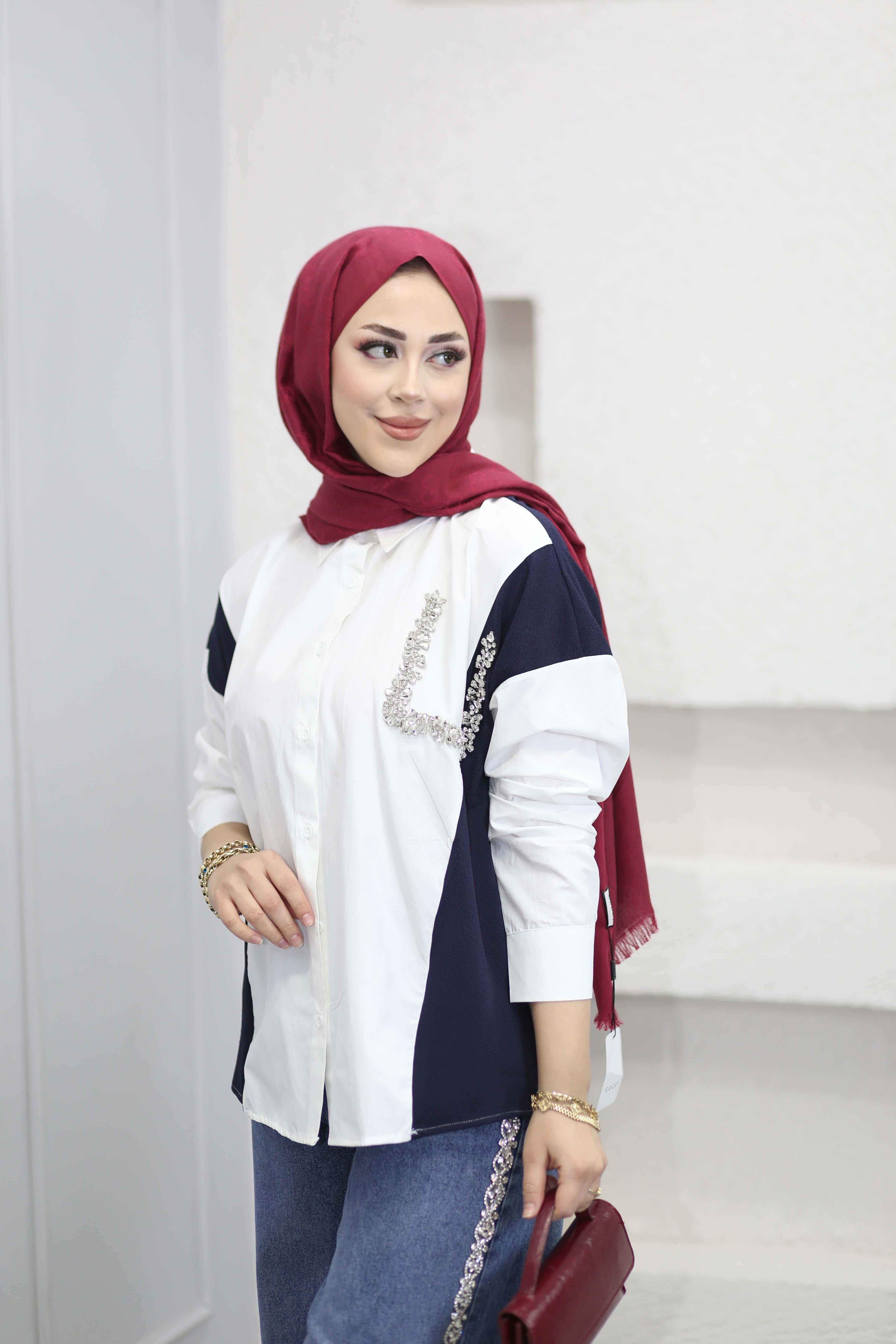Taşlı Garnili Gömlek Lacivert 2771