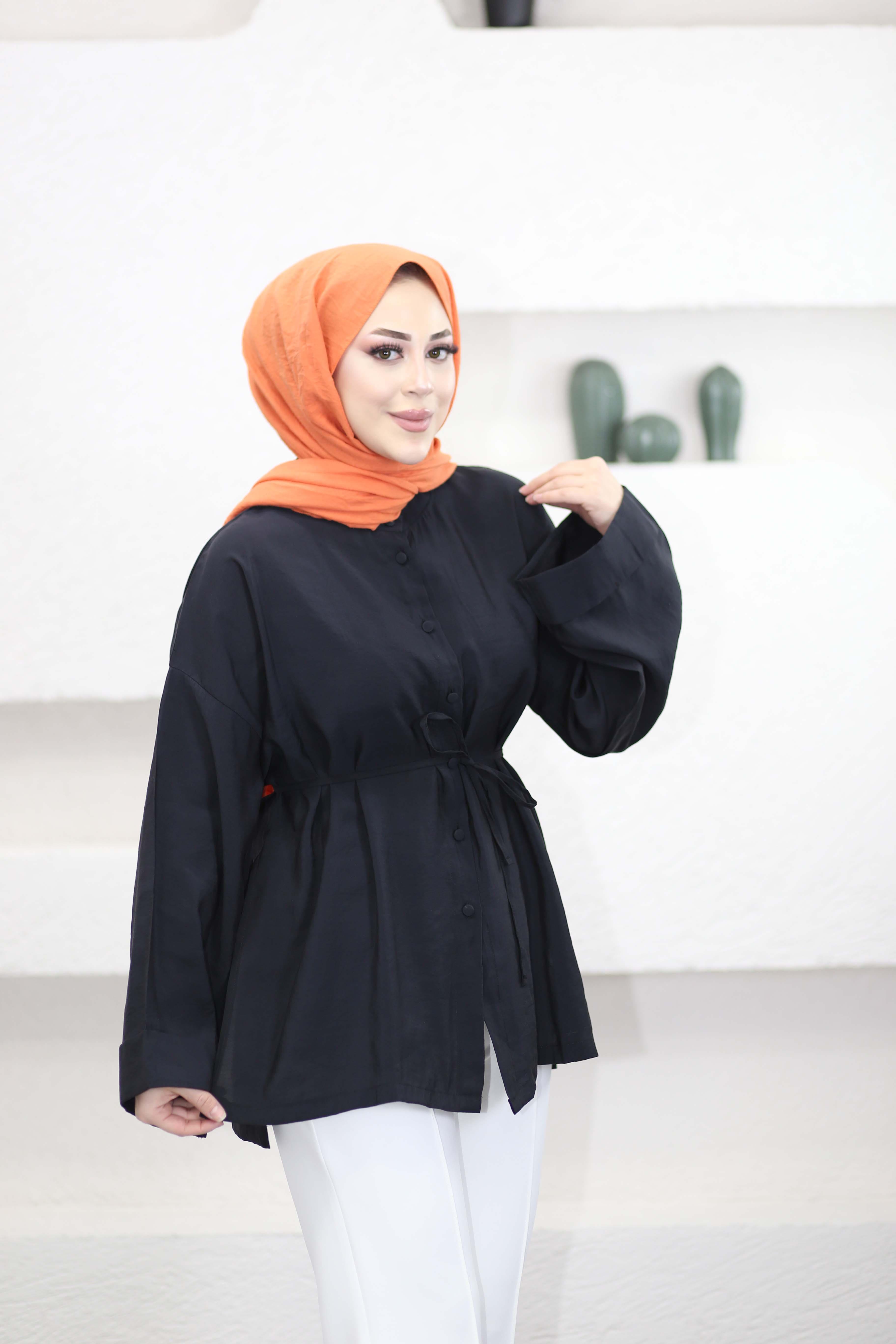 Dublekol Yırtmaçlı Gömlek Siyah 3220