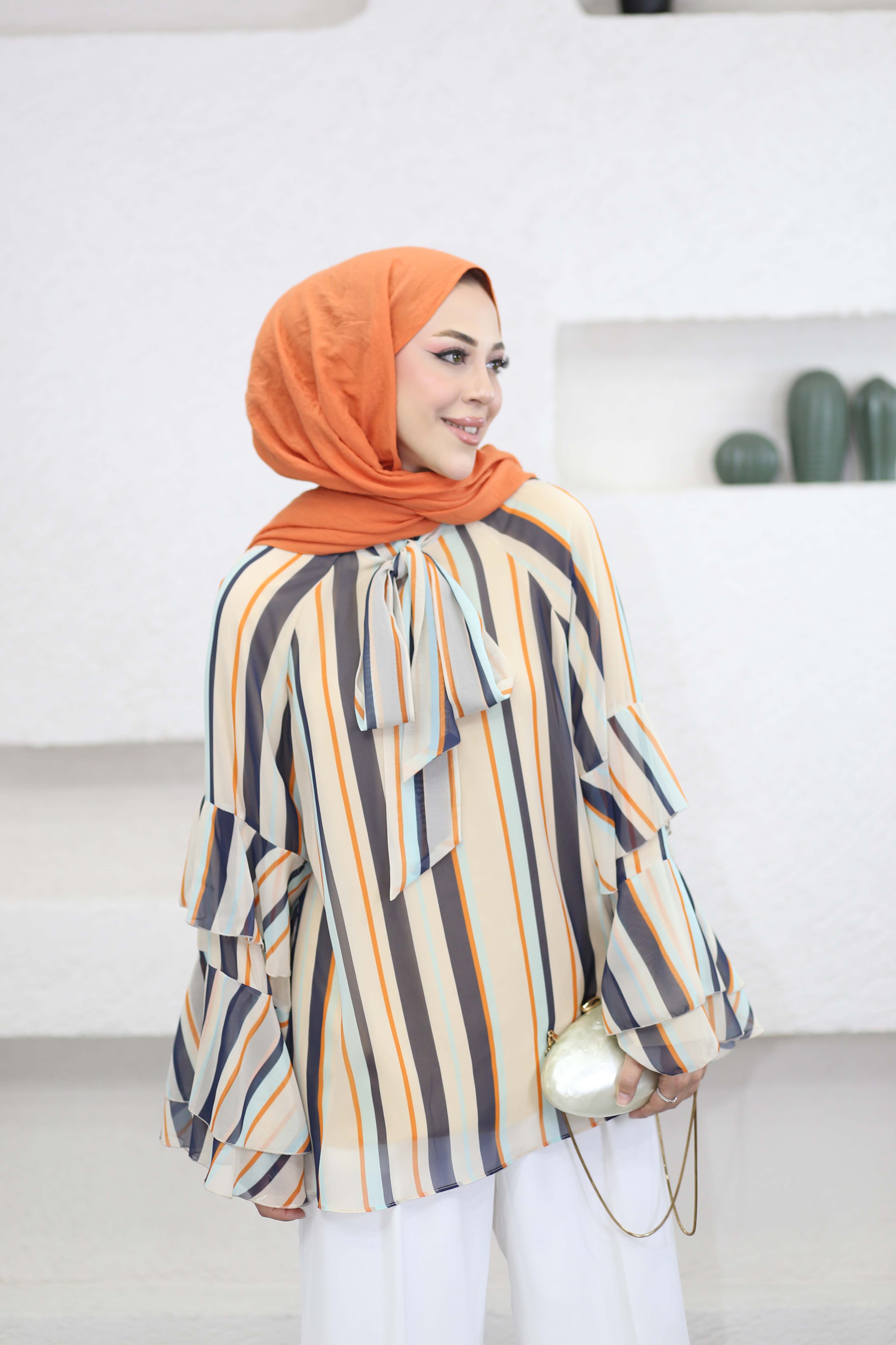 Çizgili Şifon Tunik Taş 2907