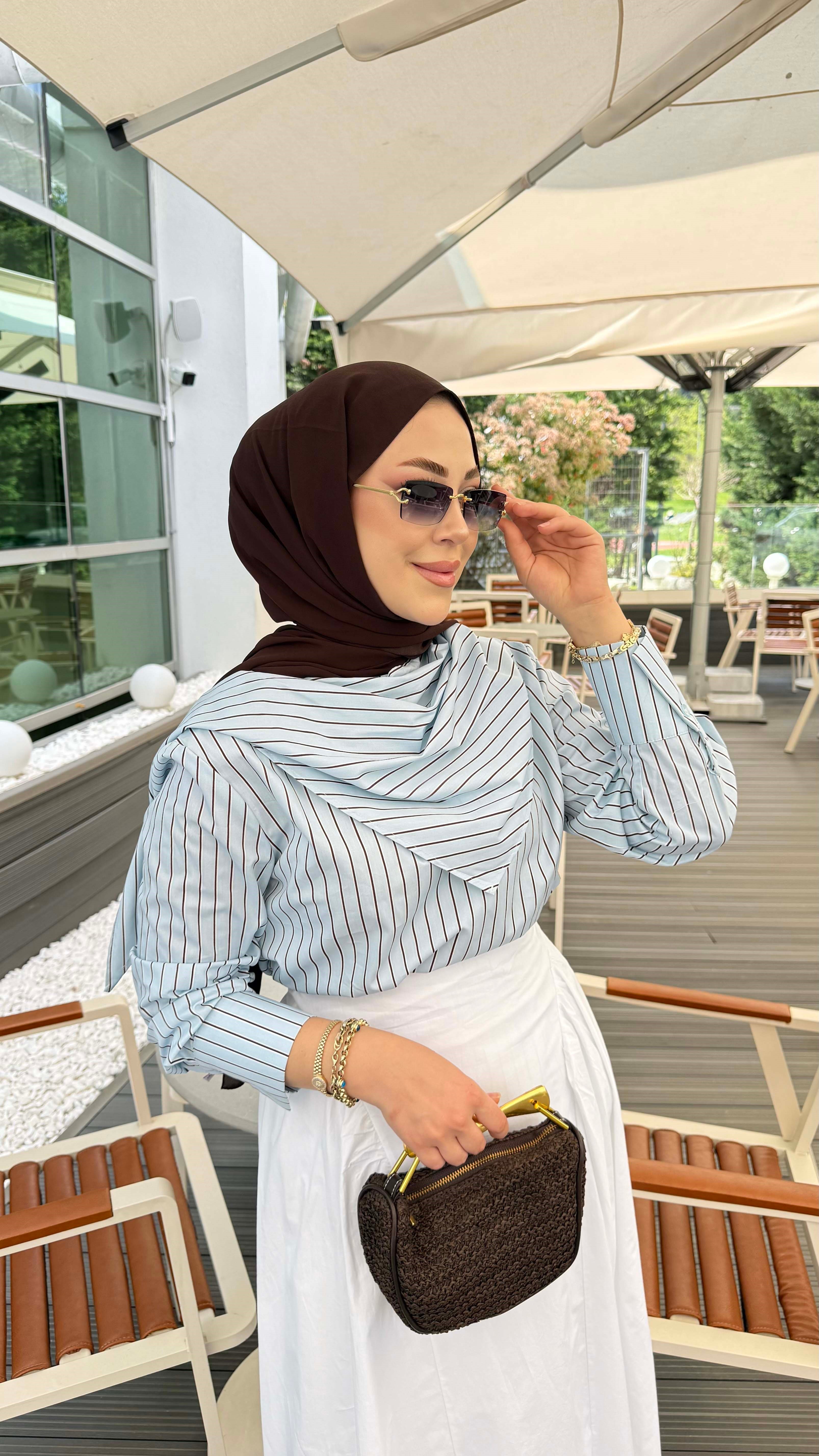 Yaka Fularlı Çizgili Tunik Bebe Mavi 26128