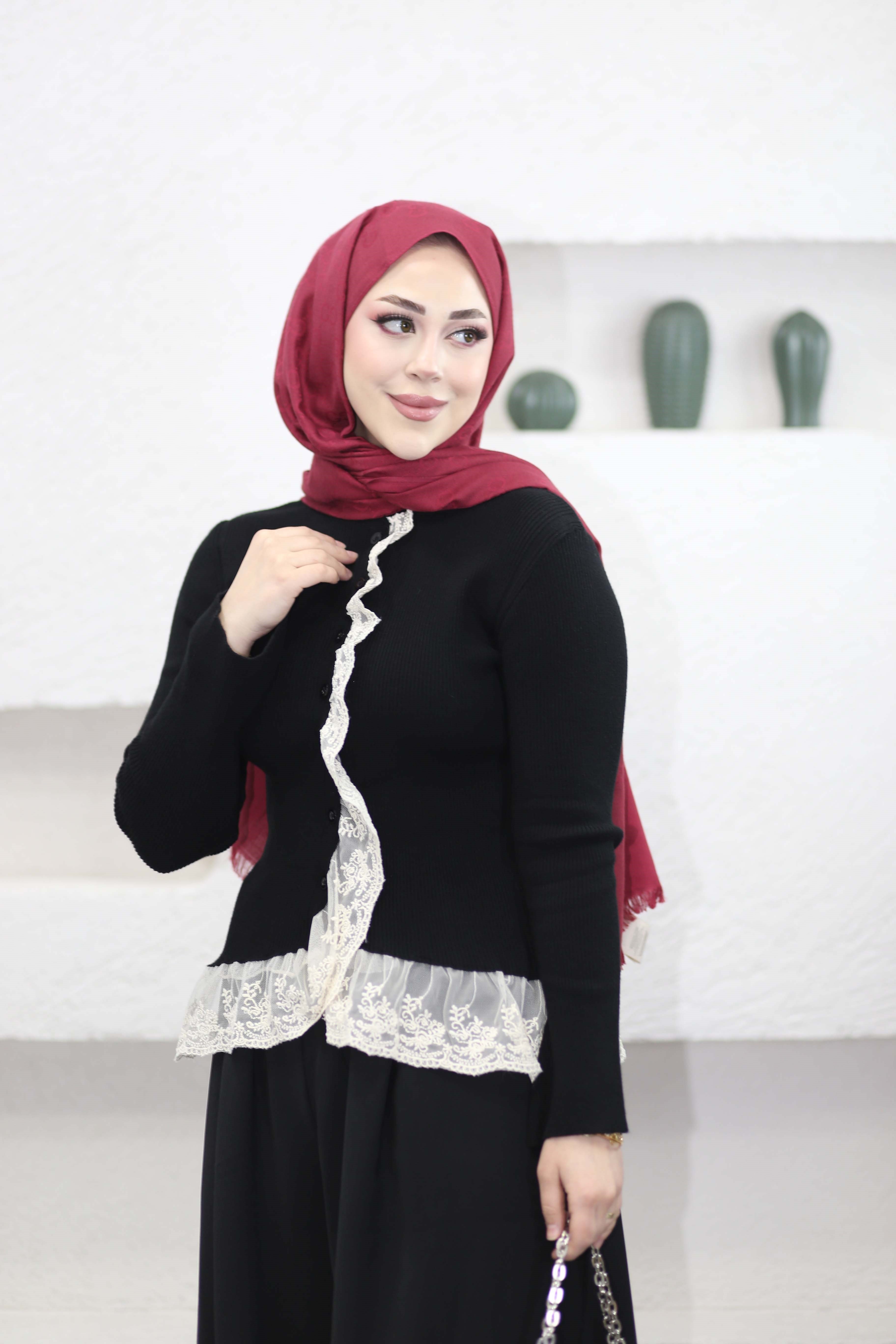 Dantel Detaylı Hırka Siyah 0518