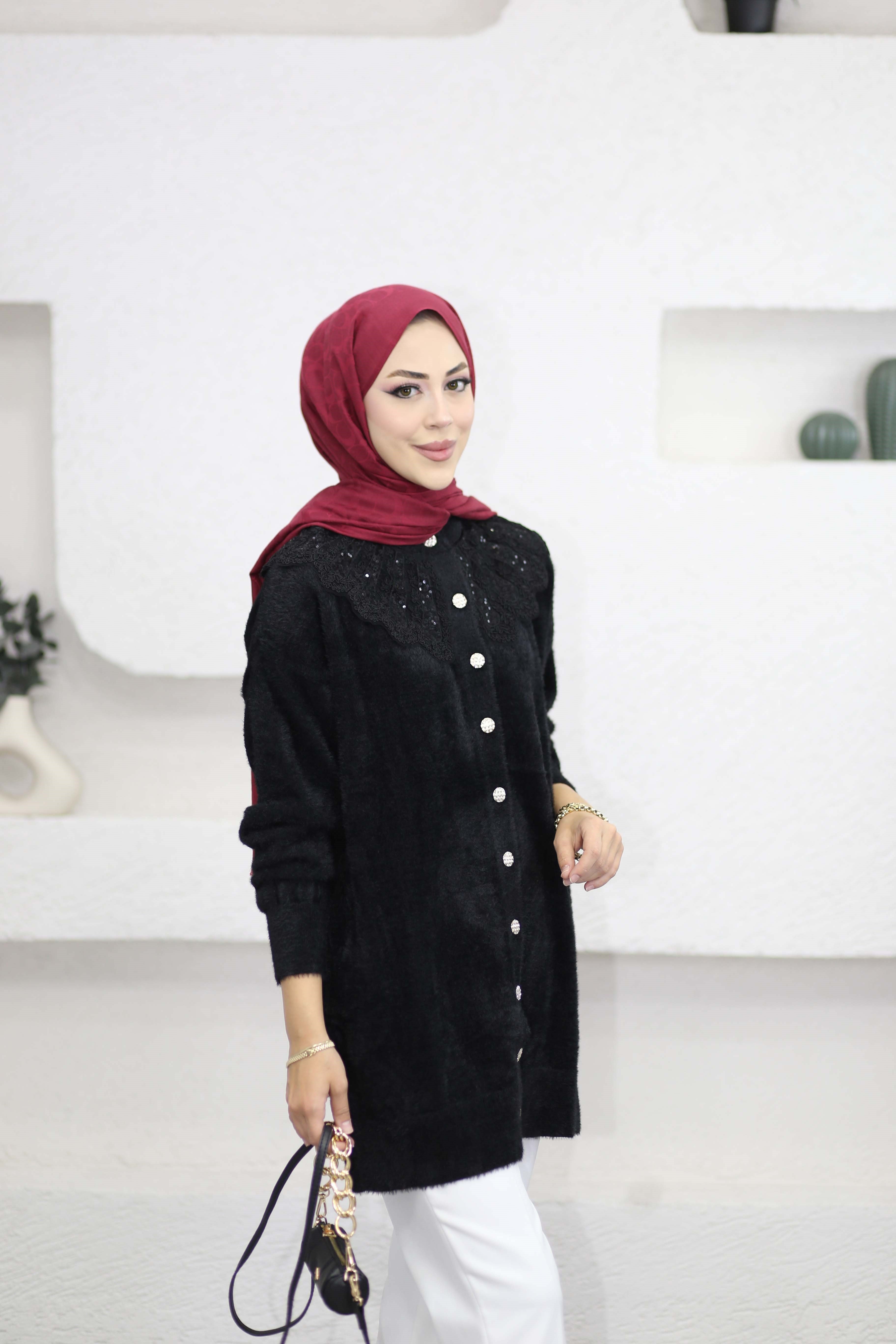 Angora Bebe Yaka Hırka Siyah 140669