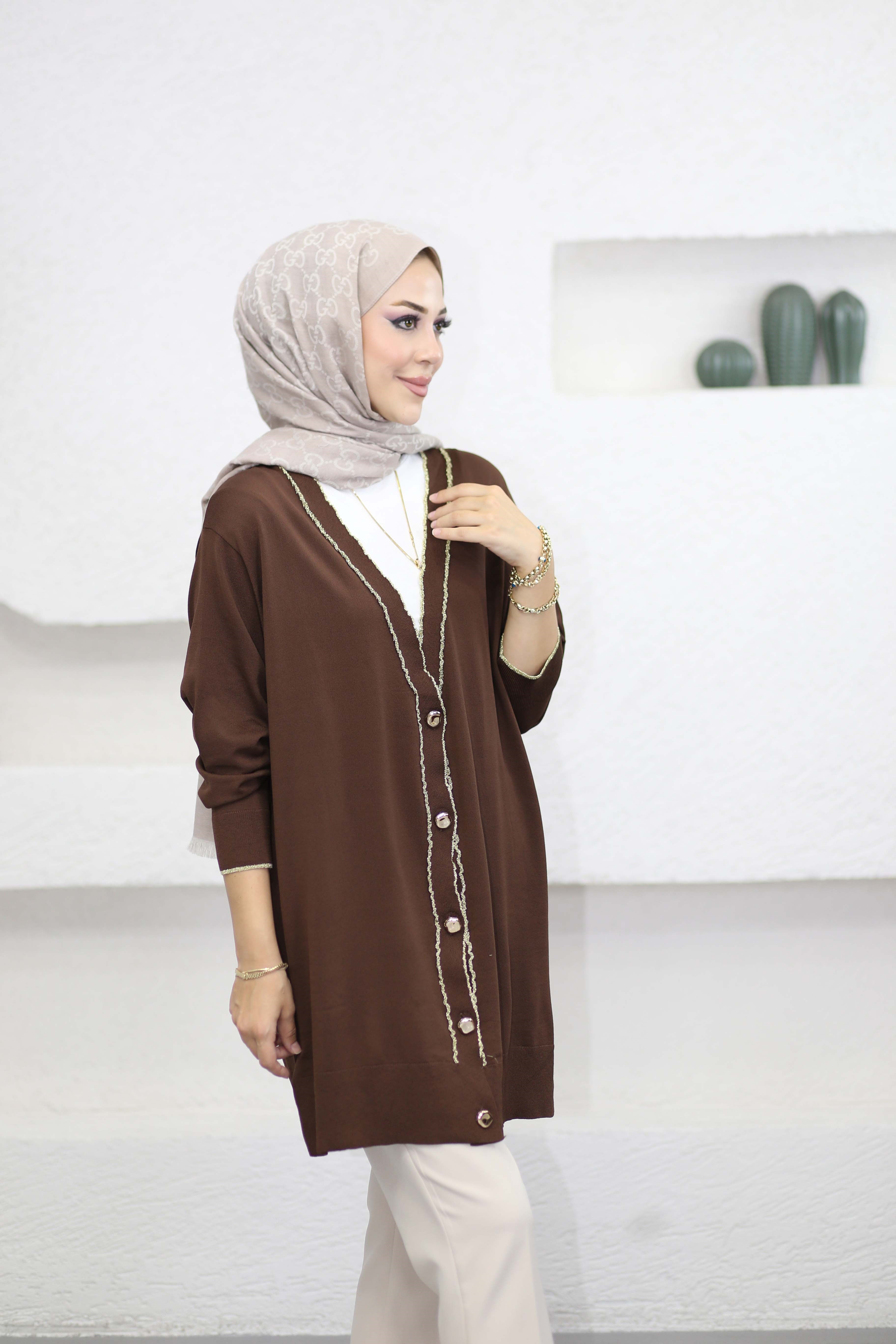 Sim Şeritli Hırka Kahverengi 44271