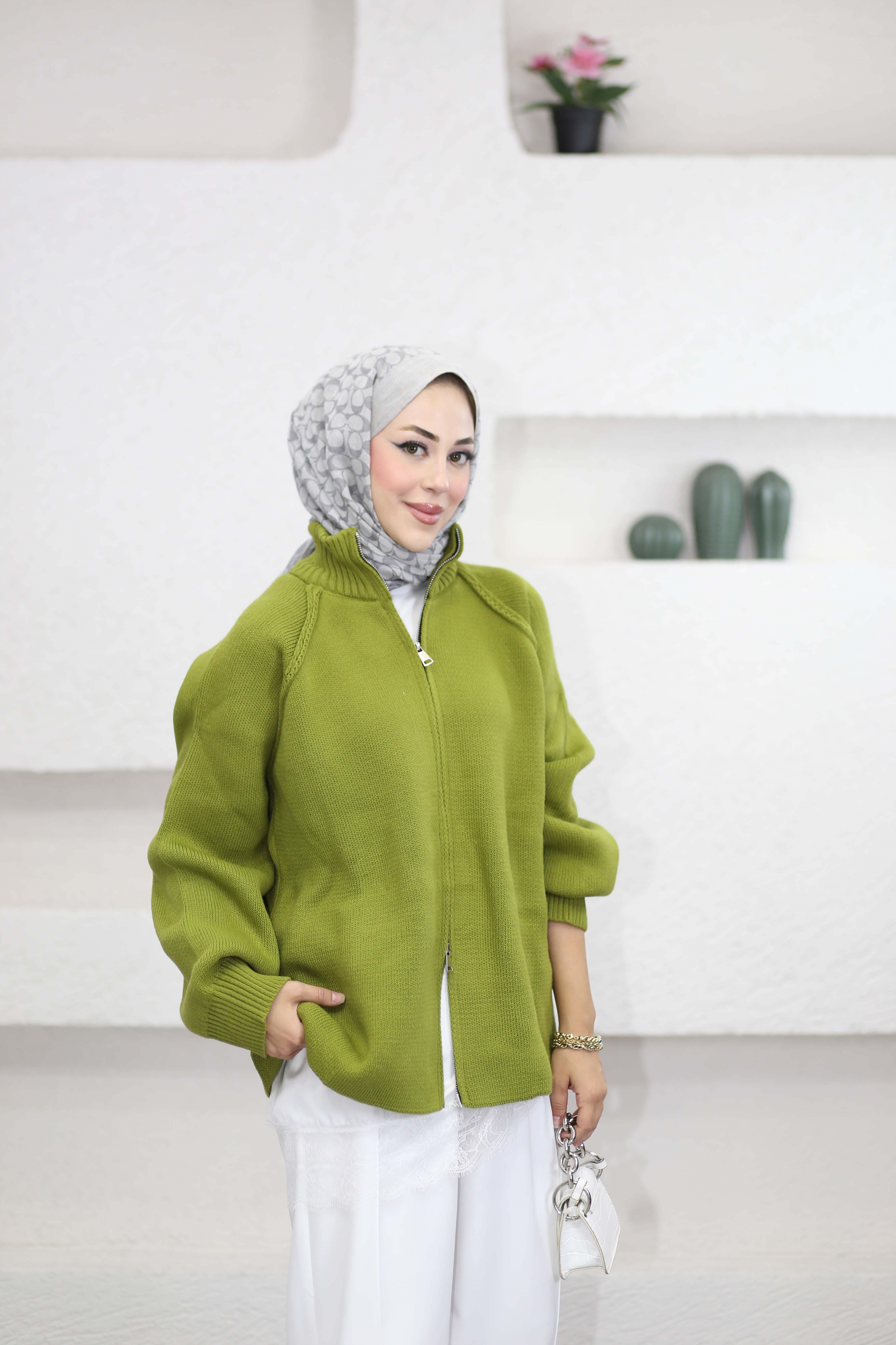 Rosie Fermuarlı Hırka Fıstık Yeşil 25800