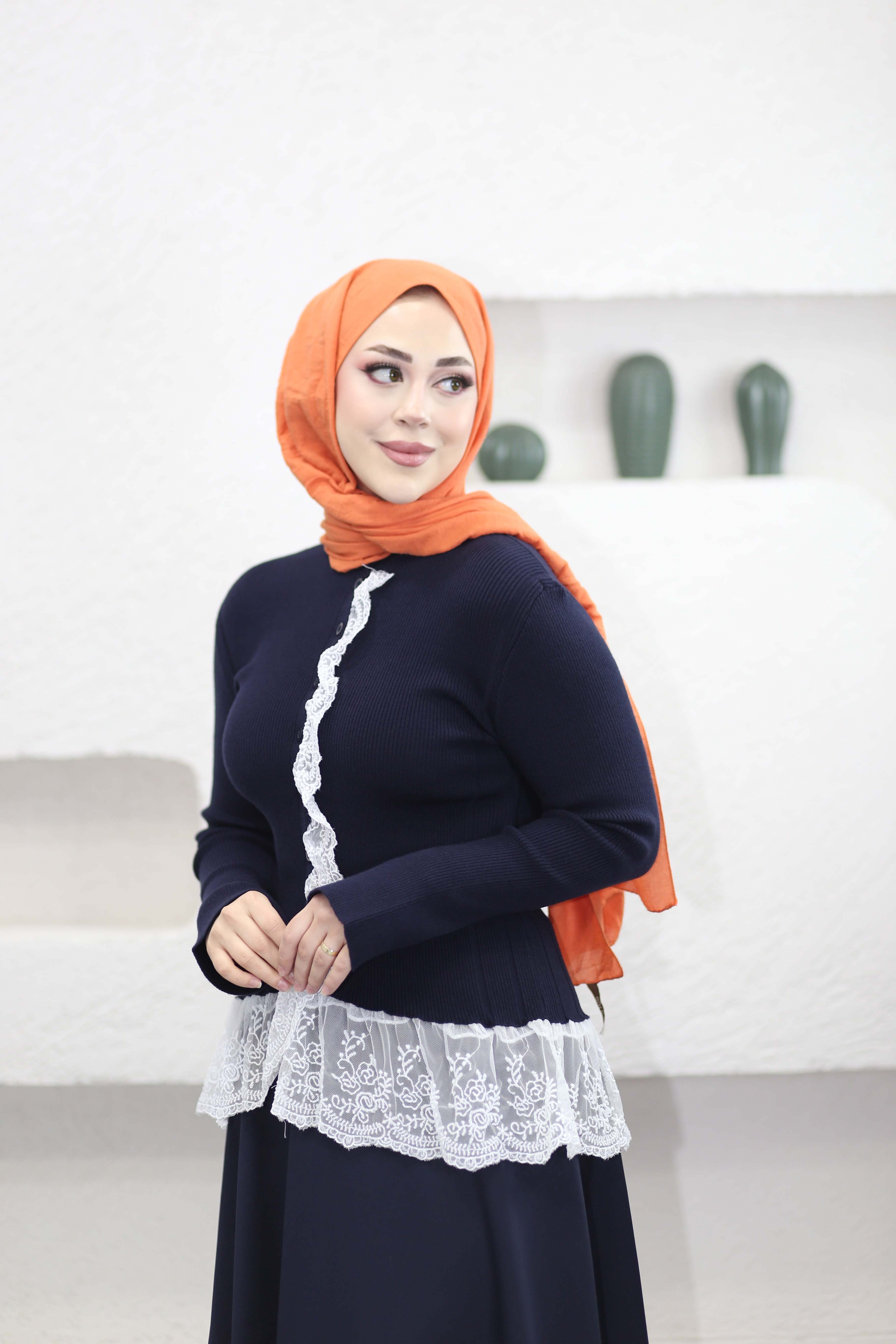 Dantel Detaylı Hırka Lacivert 0518