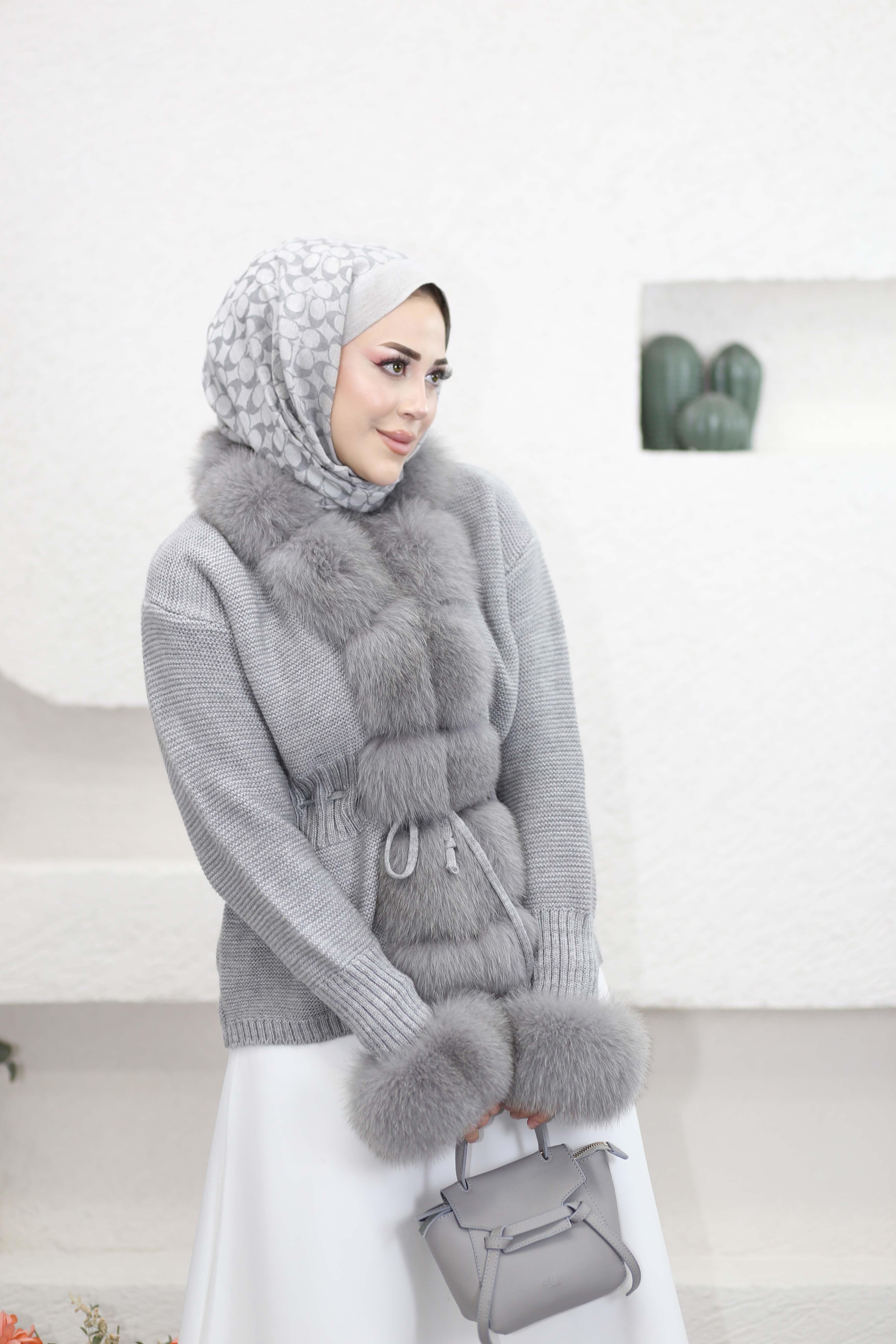İthal Kürklü Hırka Gri 1502