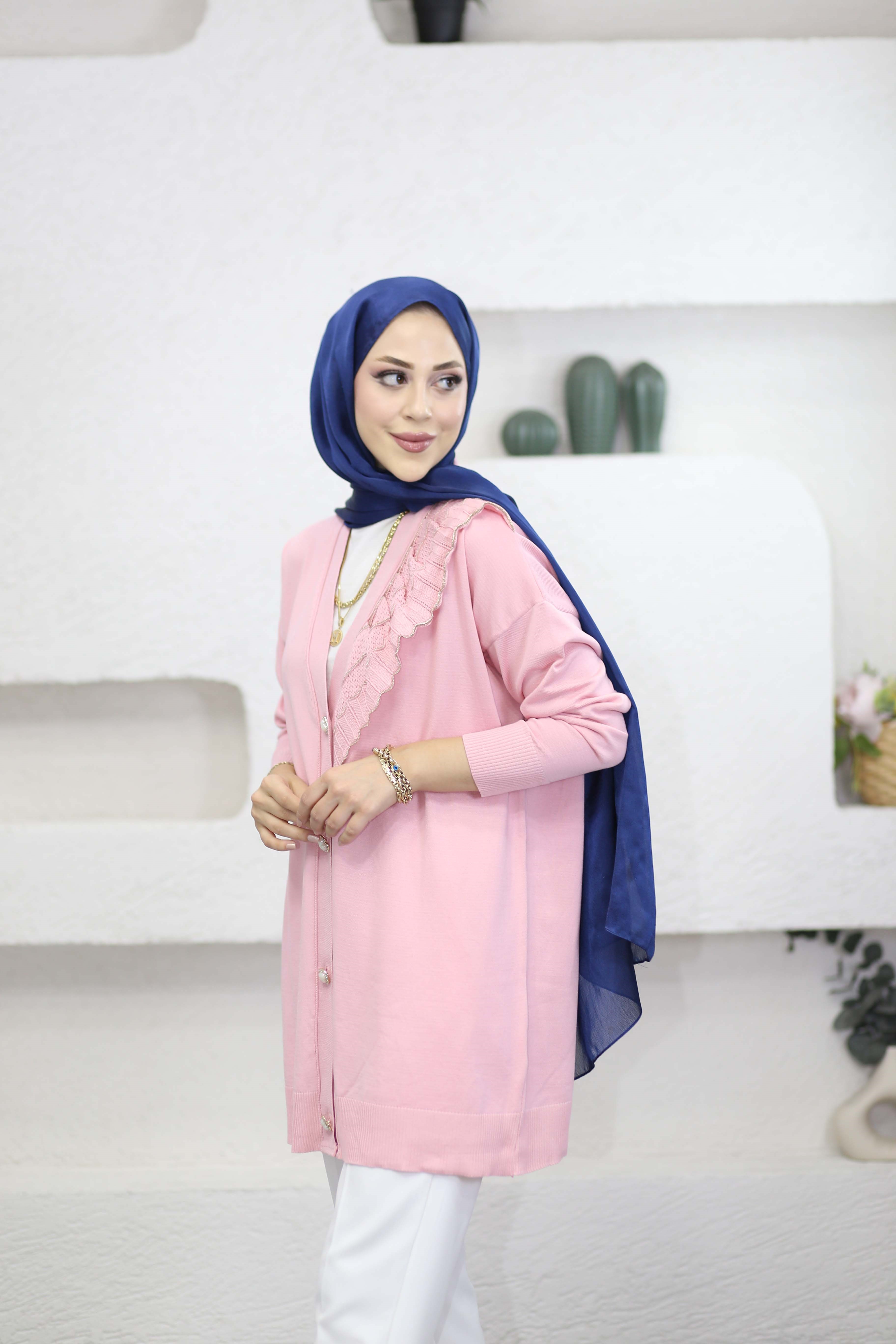 Dantel Fırfırlı Hırka Pembe 332