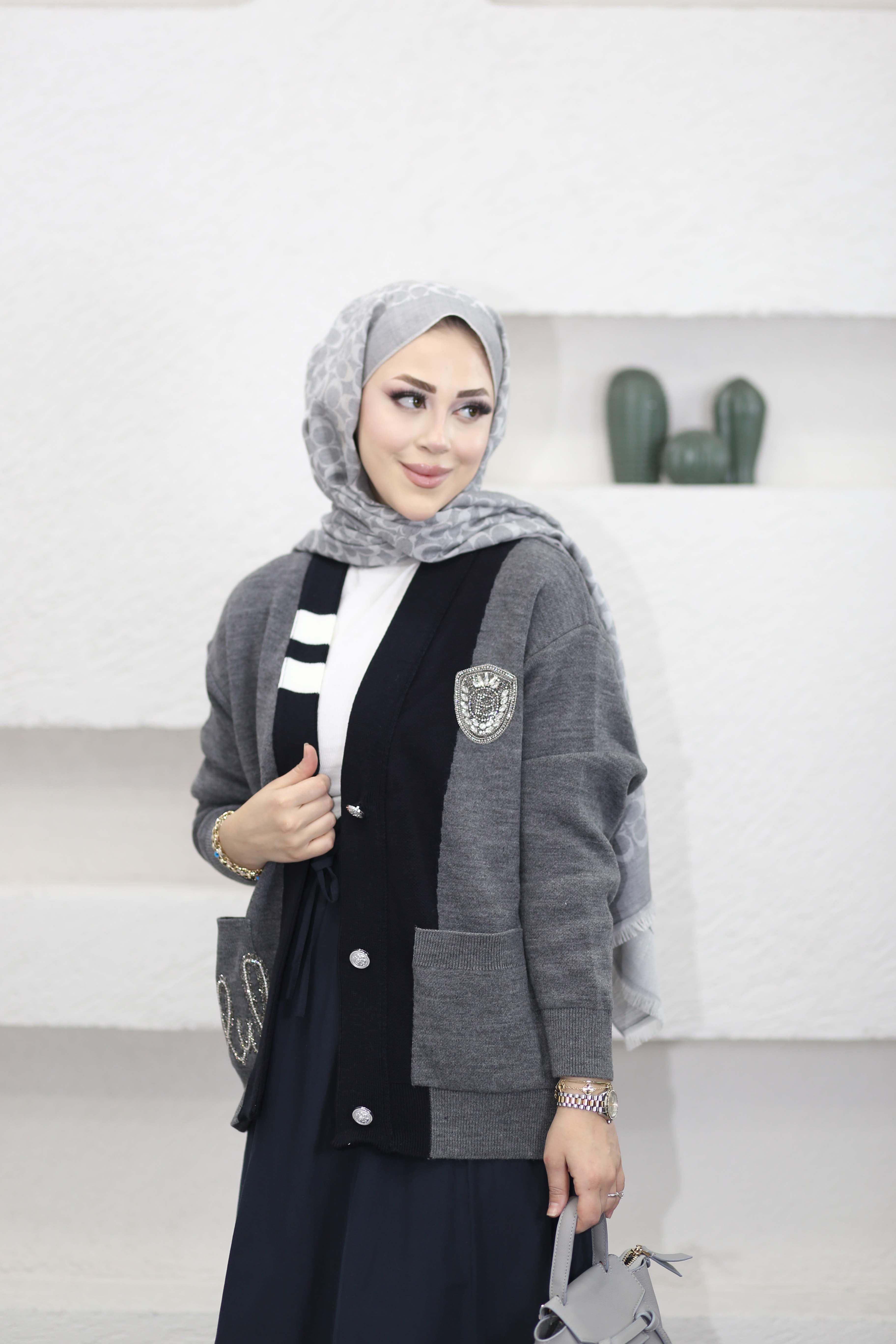 Taşlı Hırka Gri 4294