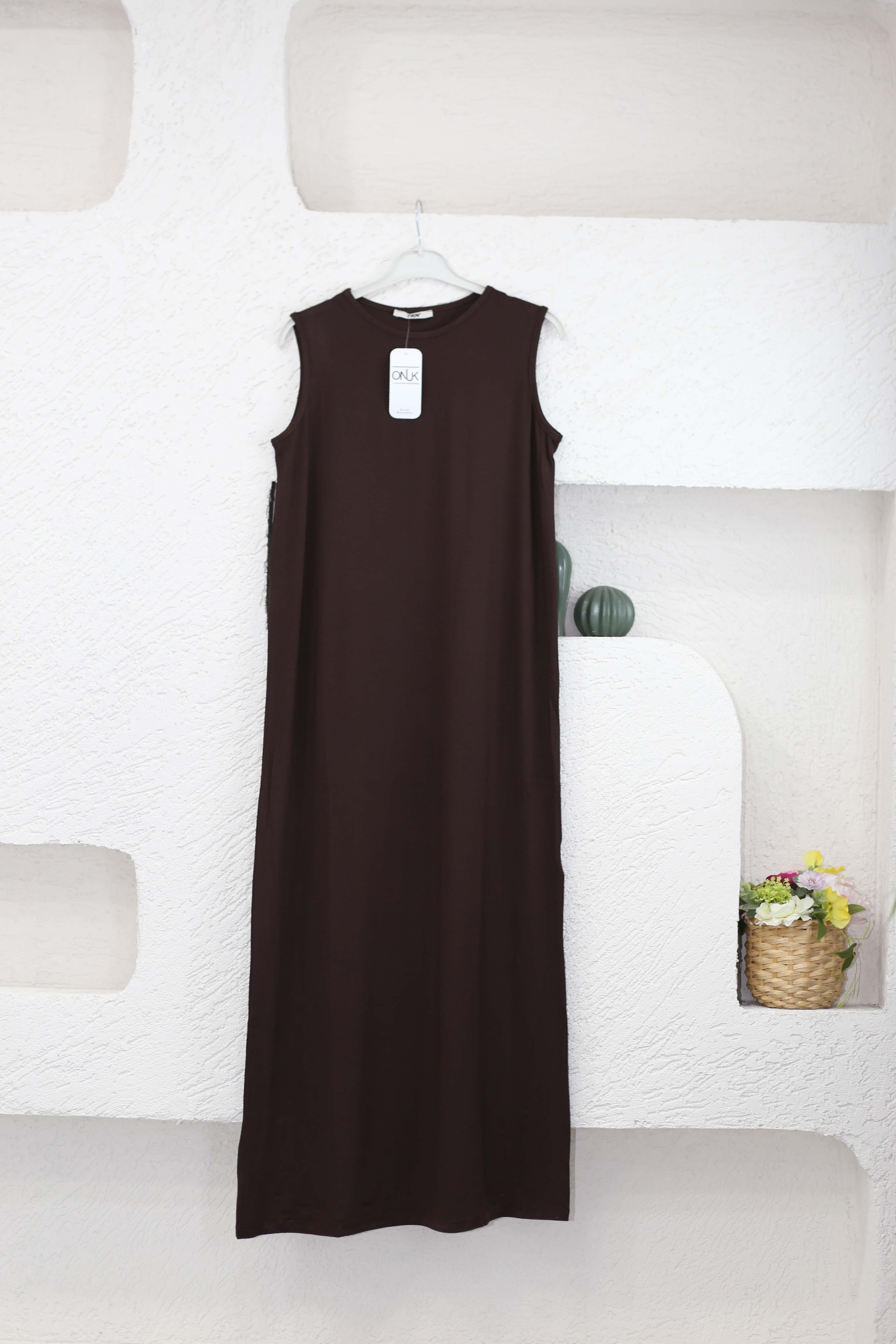 Penye Elbise İçlik Kahverengi 2051