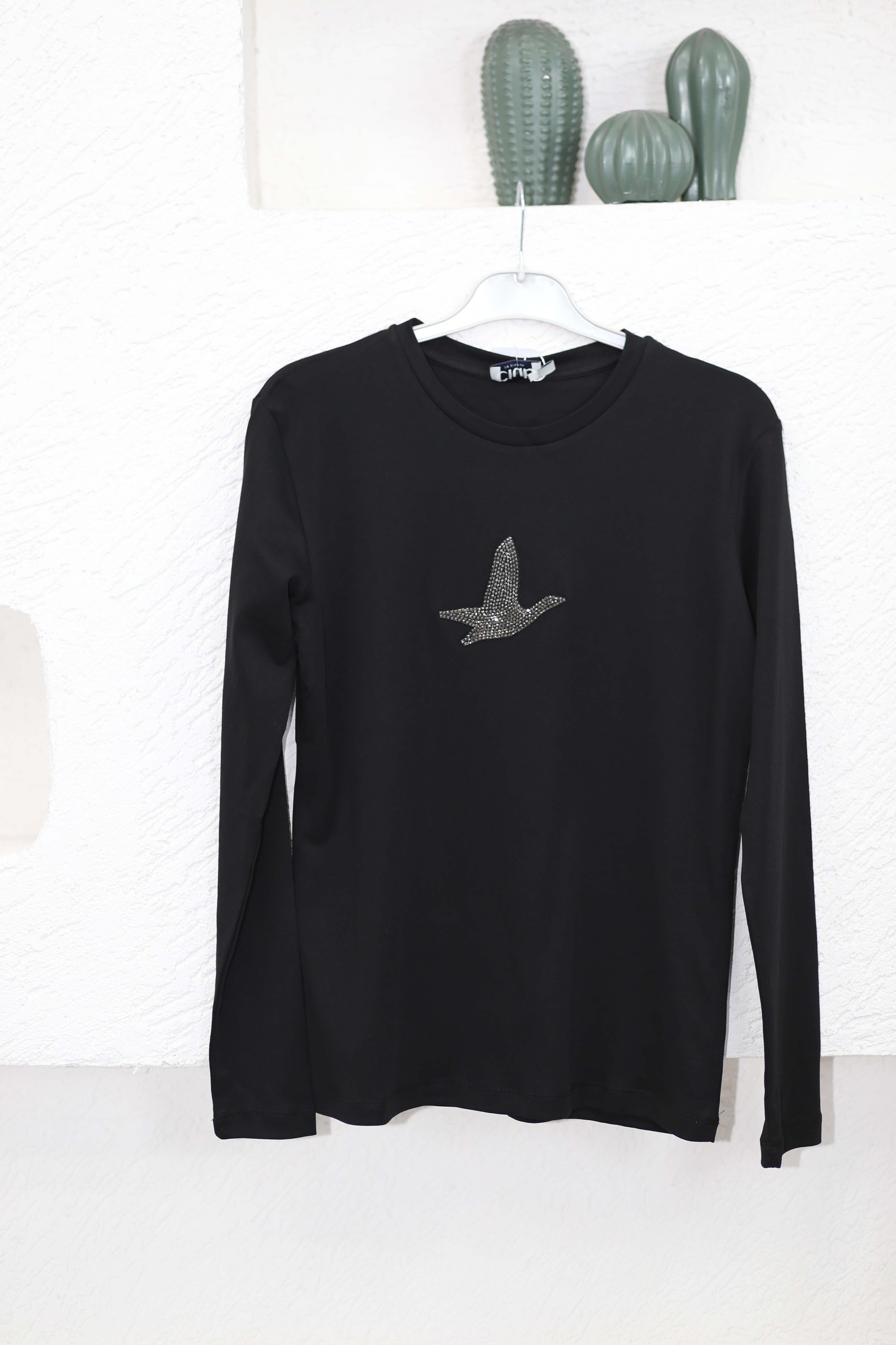 Uzun Kollu Taşlı Tunik Siyah 3211