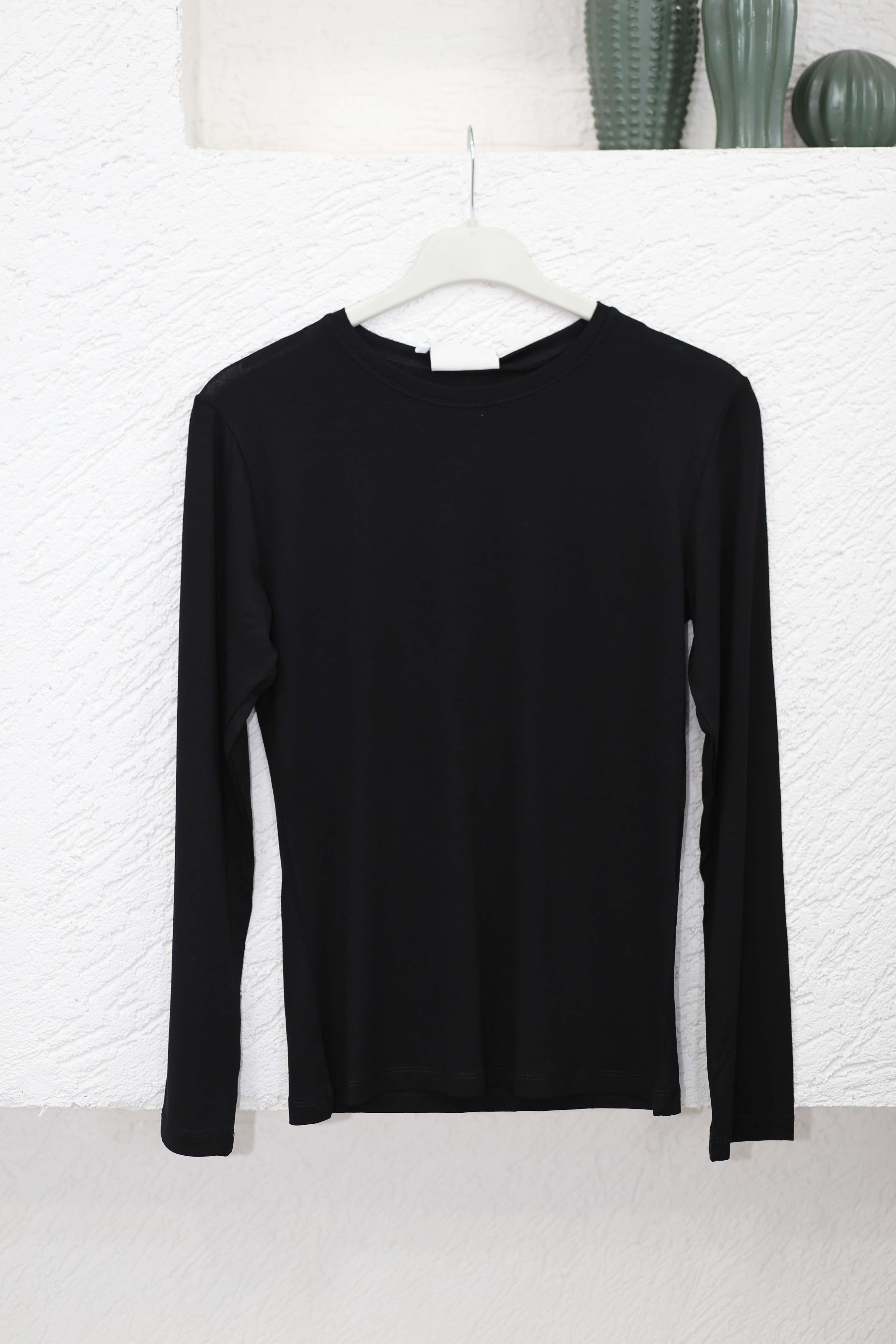 Sıfır Yaka Uzun Kol Body Siyah 3077