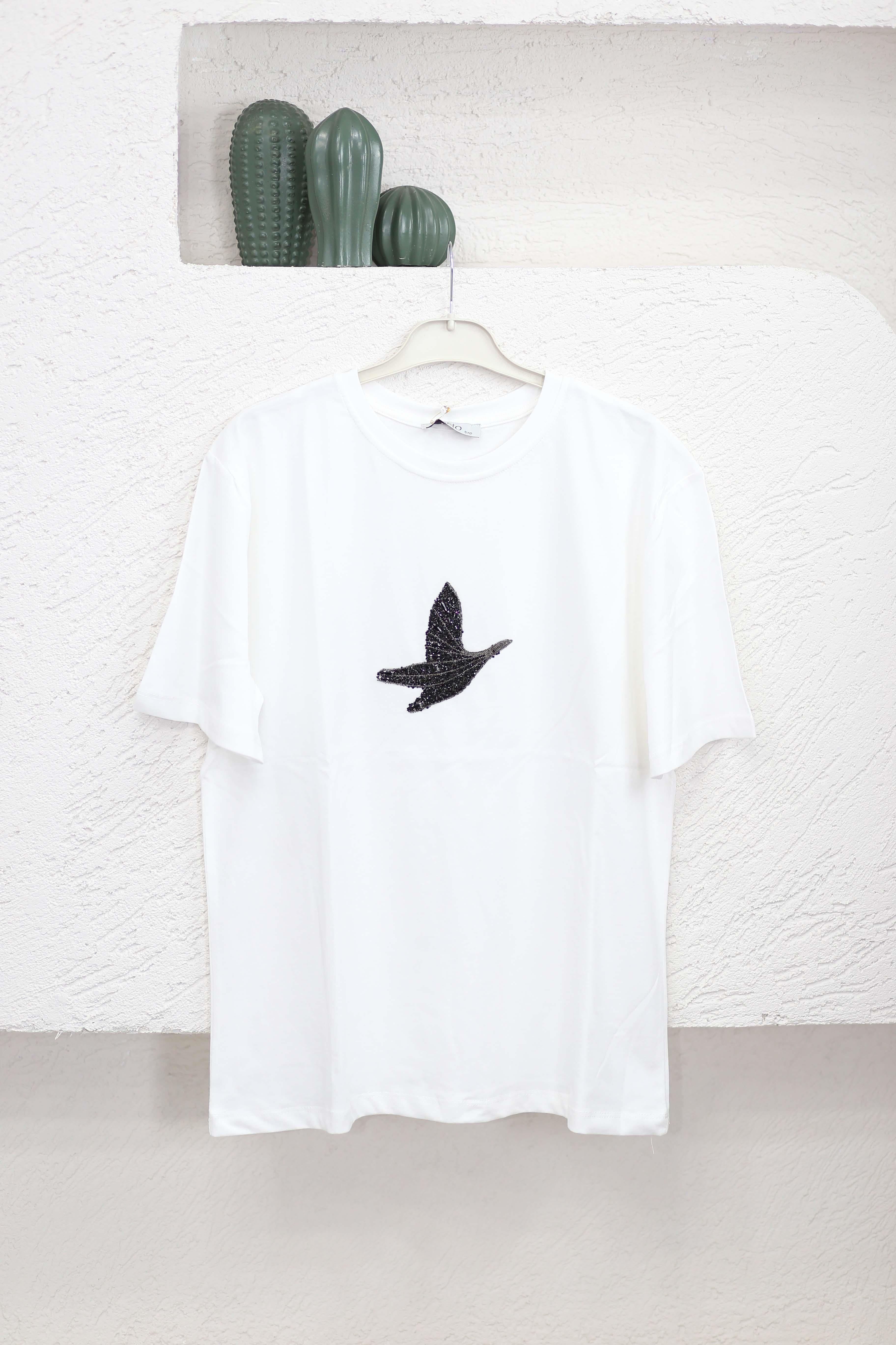 Beymen Kuşlu Tişört Siyah-Beyaz 5454