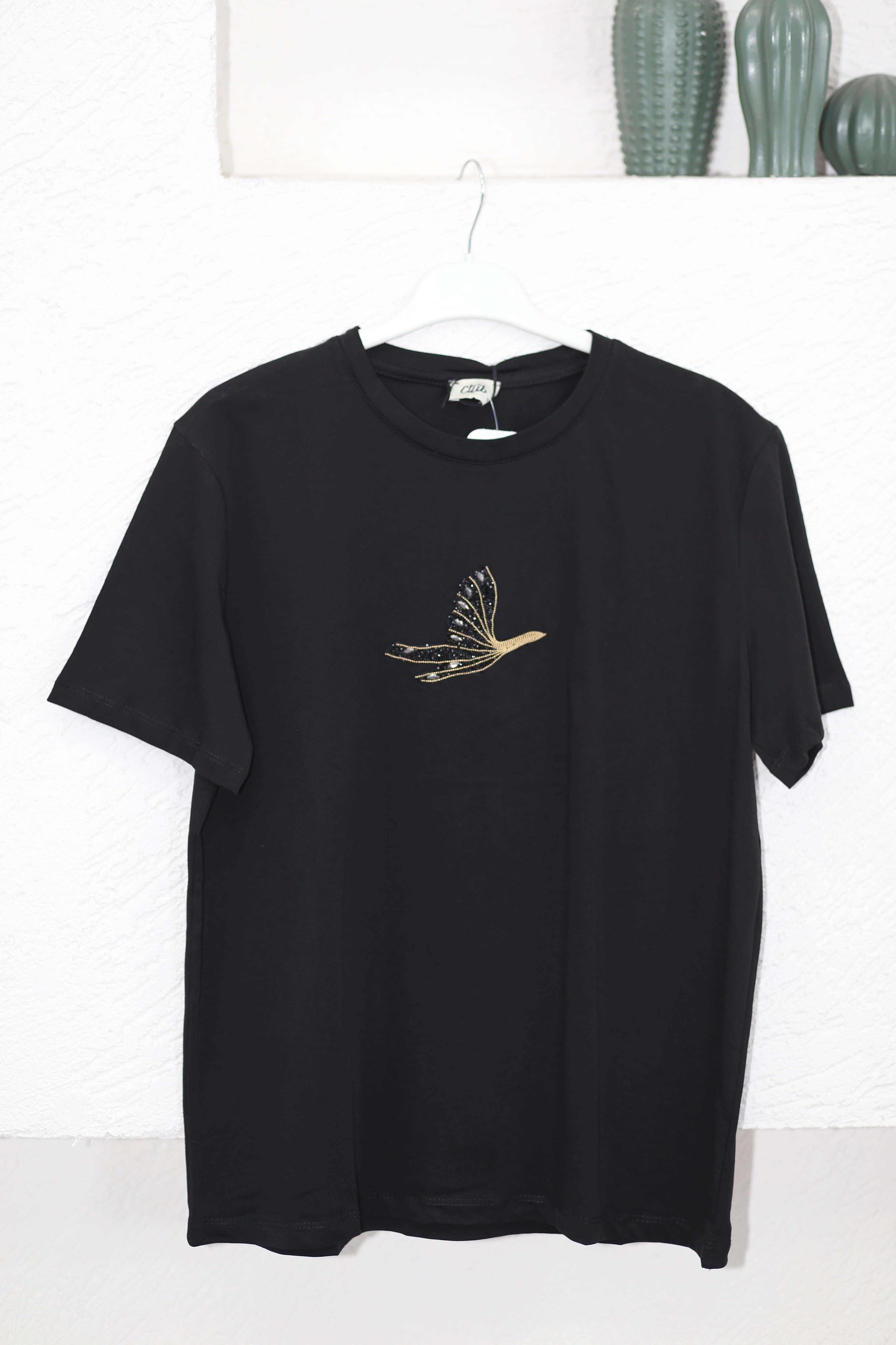 Beymen Kuşlu Tişört Gold-Siyah 5454