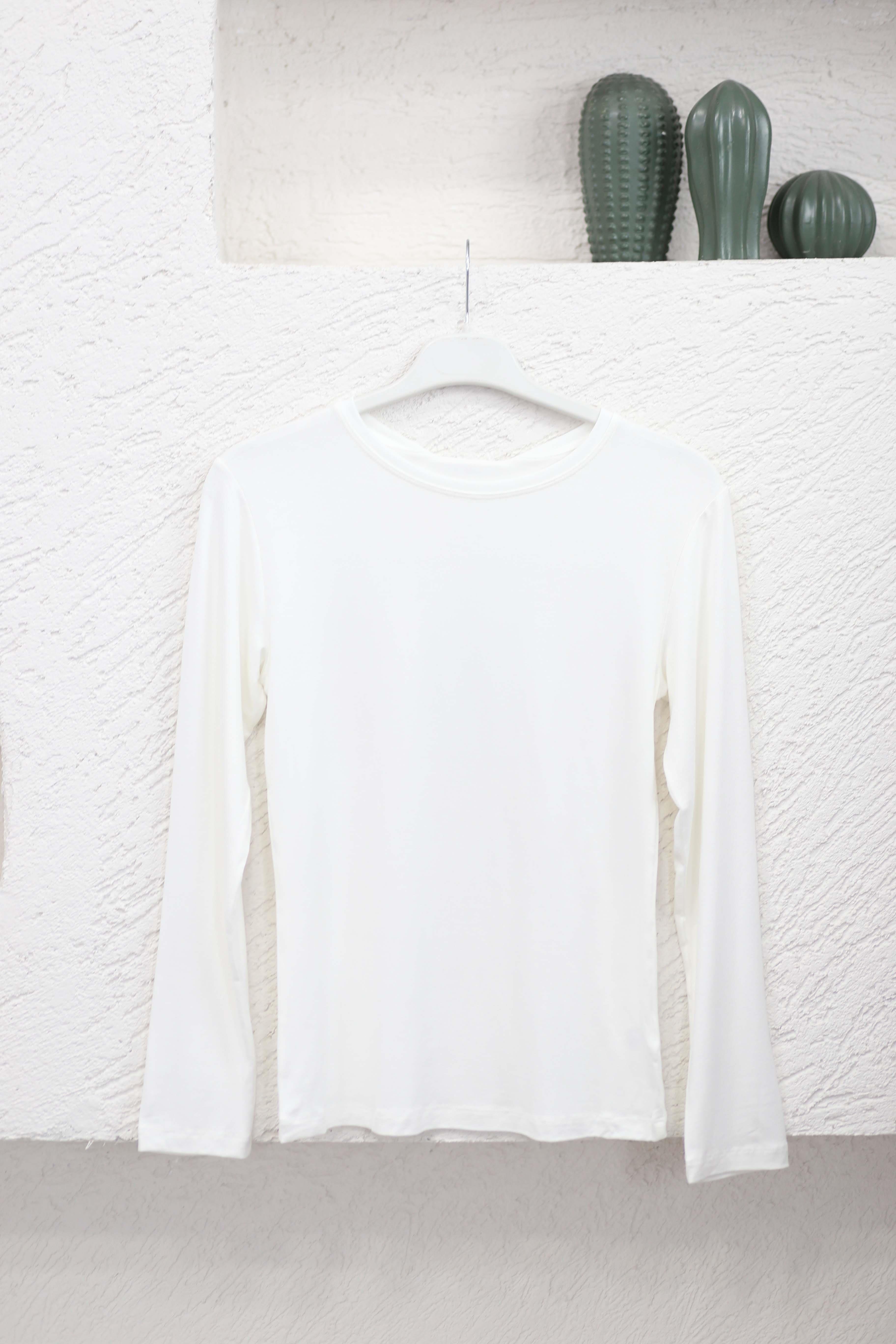 Sıfır Yaka Uzun Kol Body Beyaz 3077