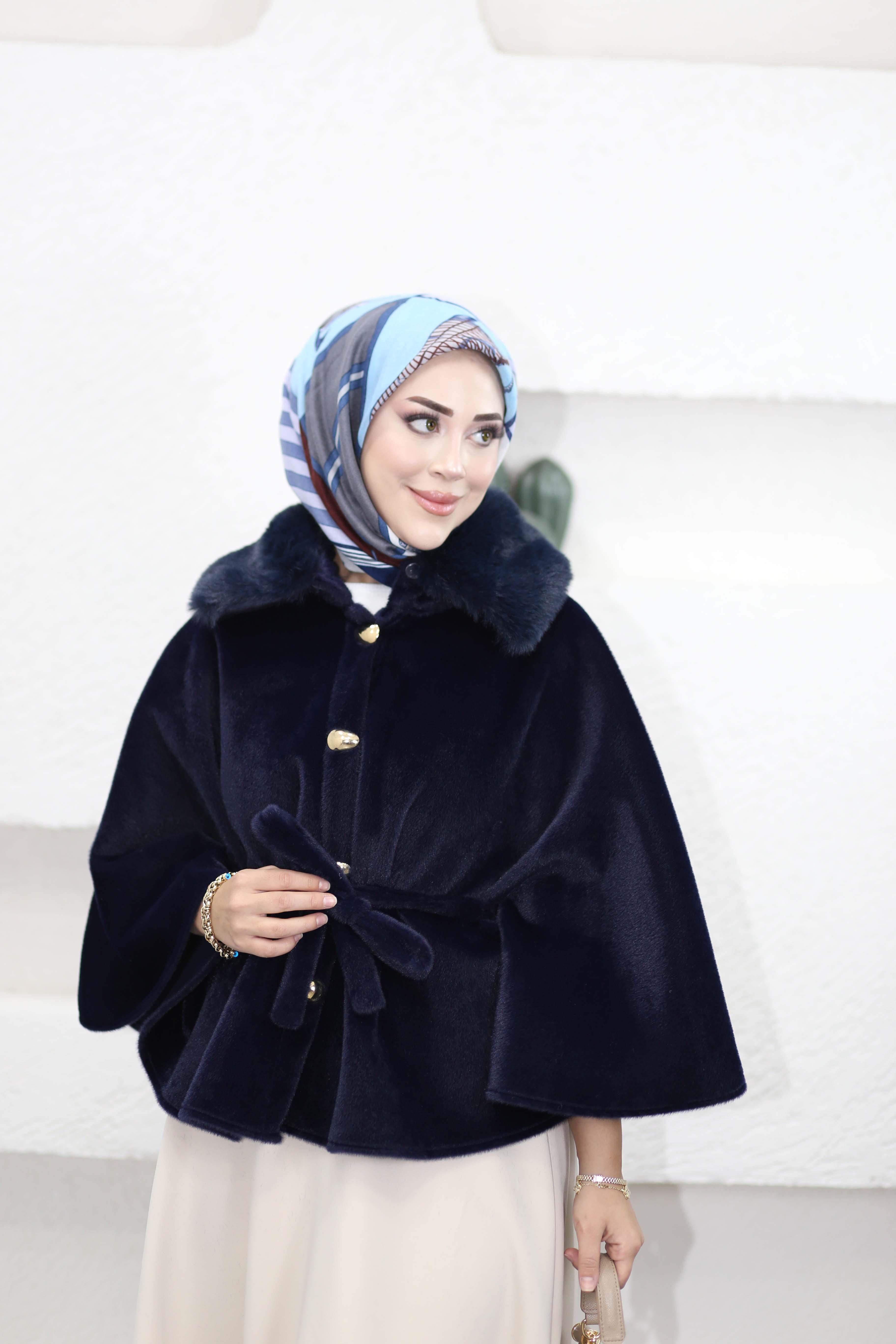 Suzana Yaka Kürklü Panço Lacivert 6899