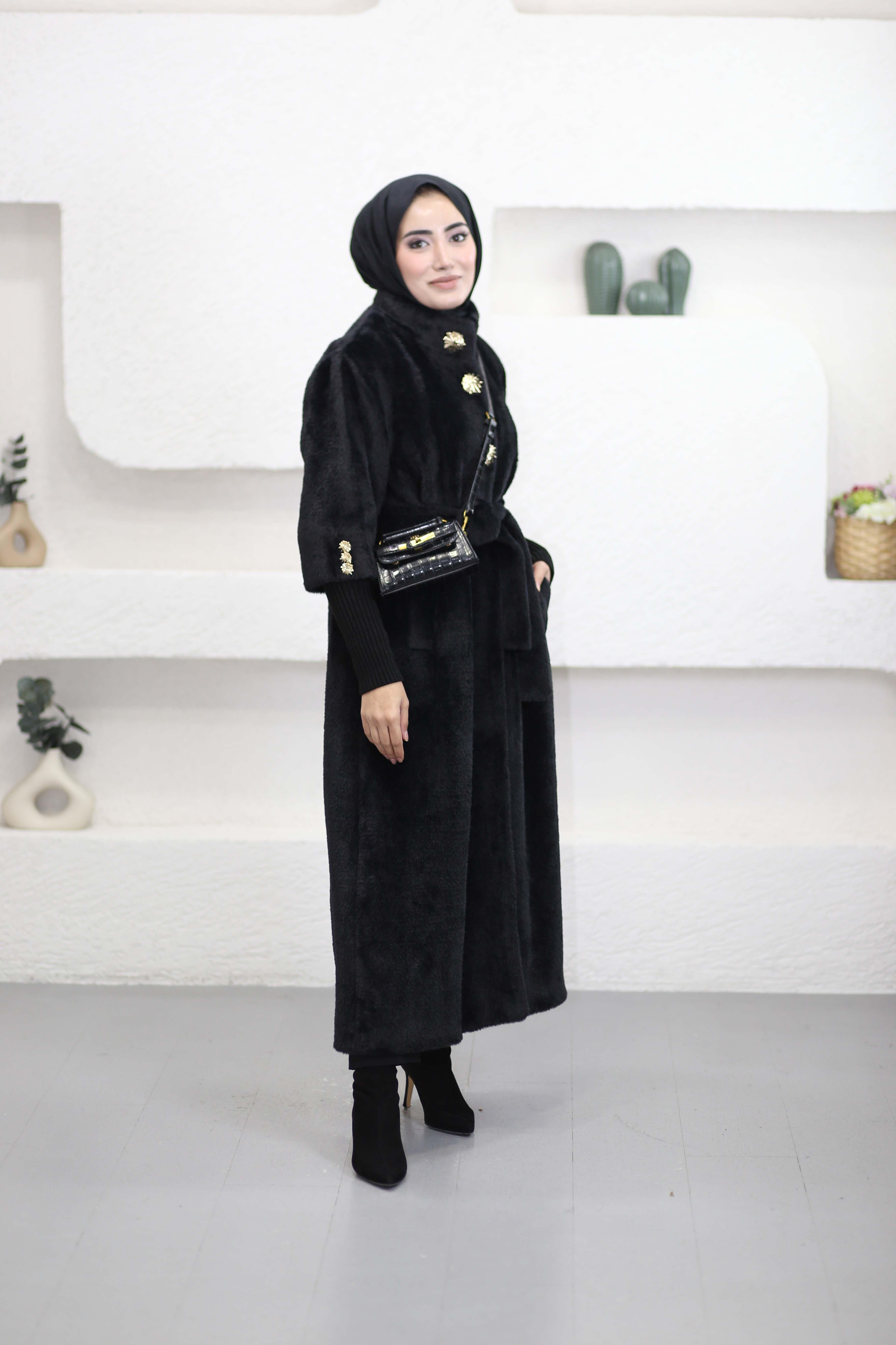 Hakim Yaka Düğmeli Kaban Siyah 7274