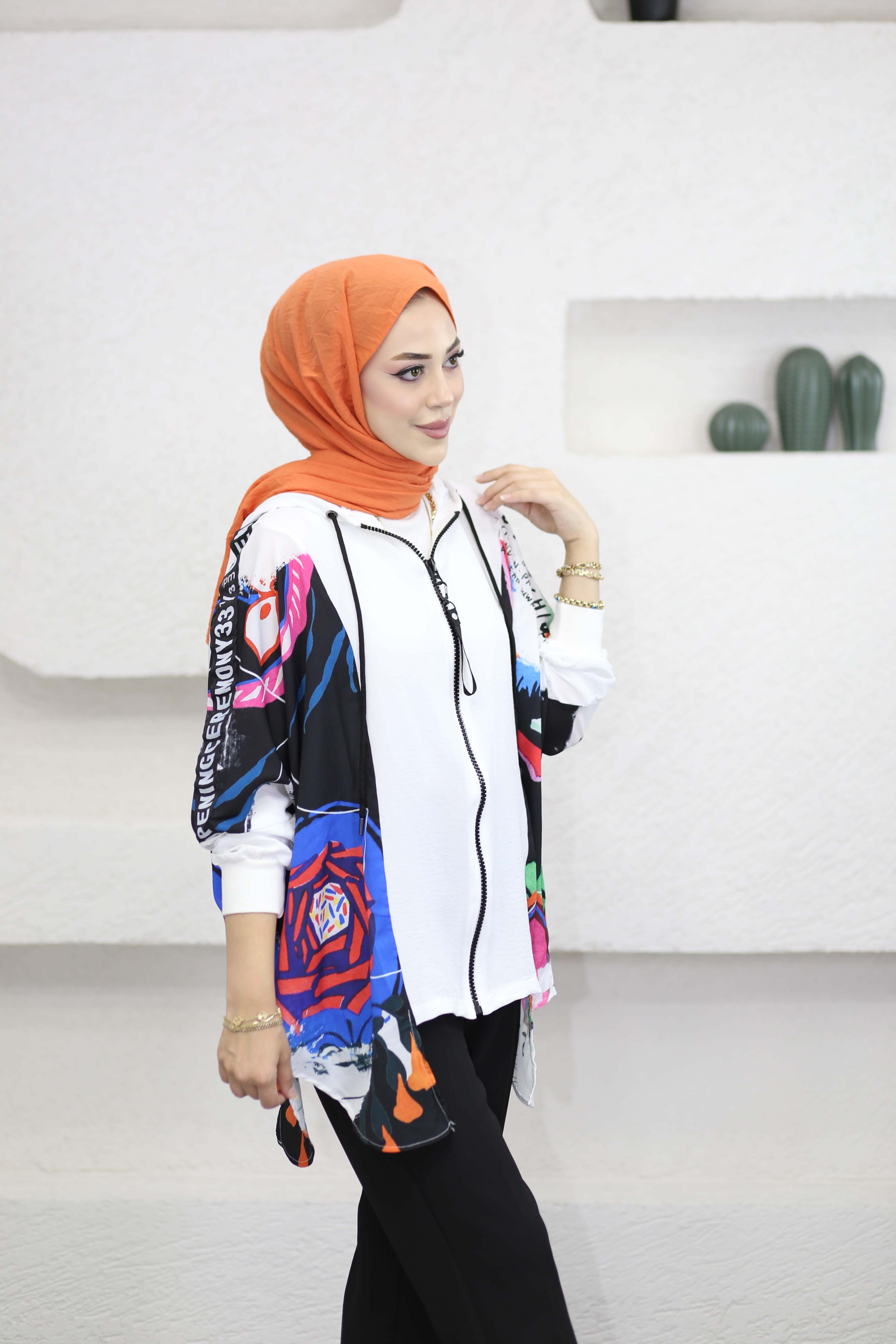 Baskılı Jennyfer Kap Beyaz 6450