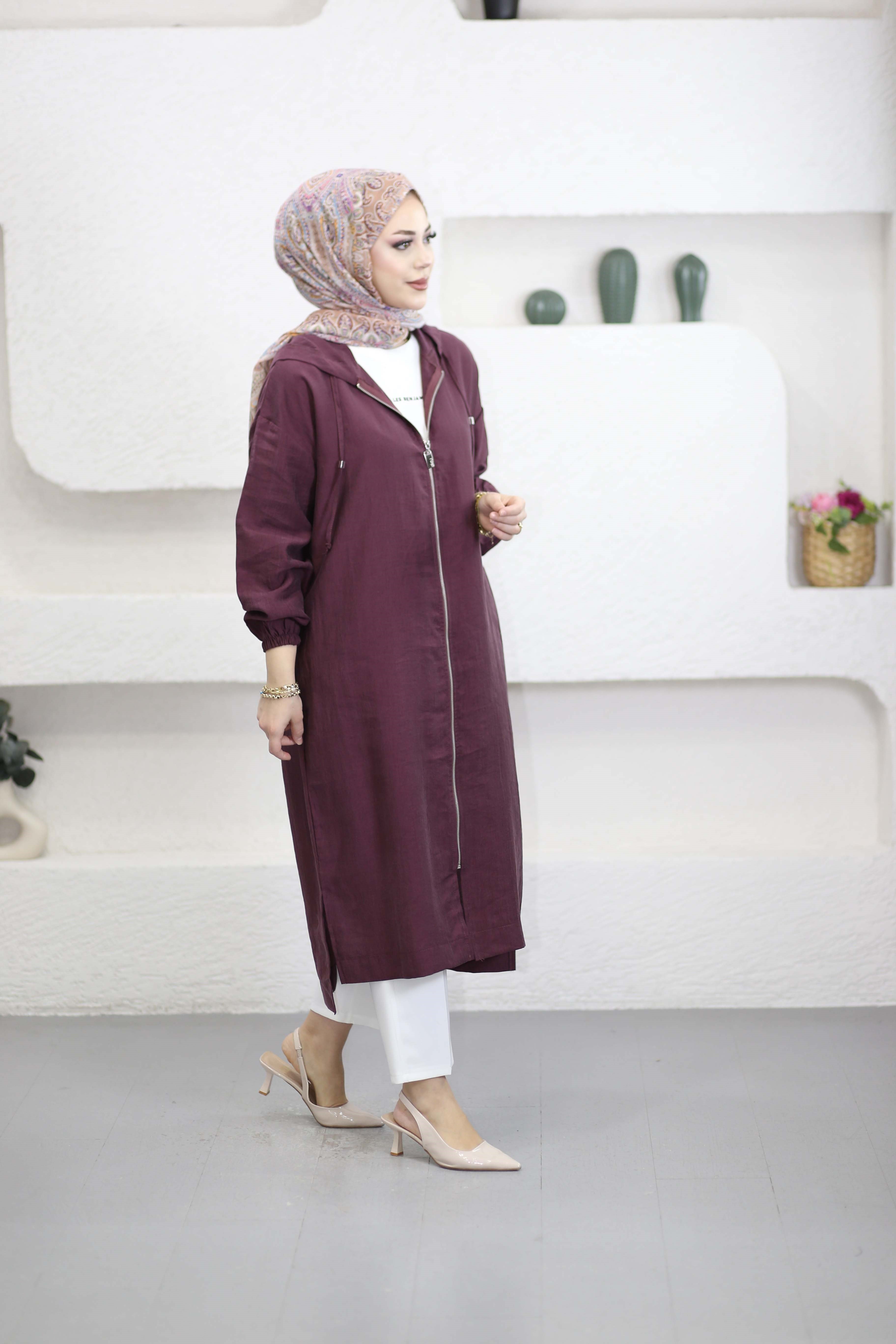 Yırtmaçlı Fermuarlı Kap Mürdüm 2992