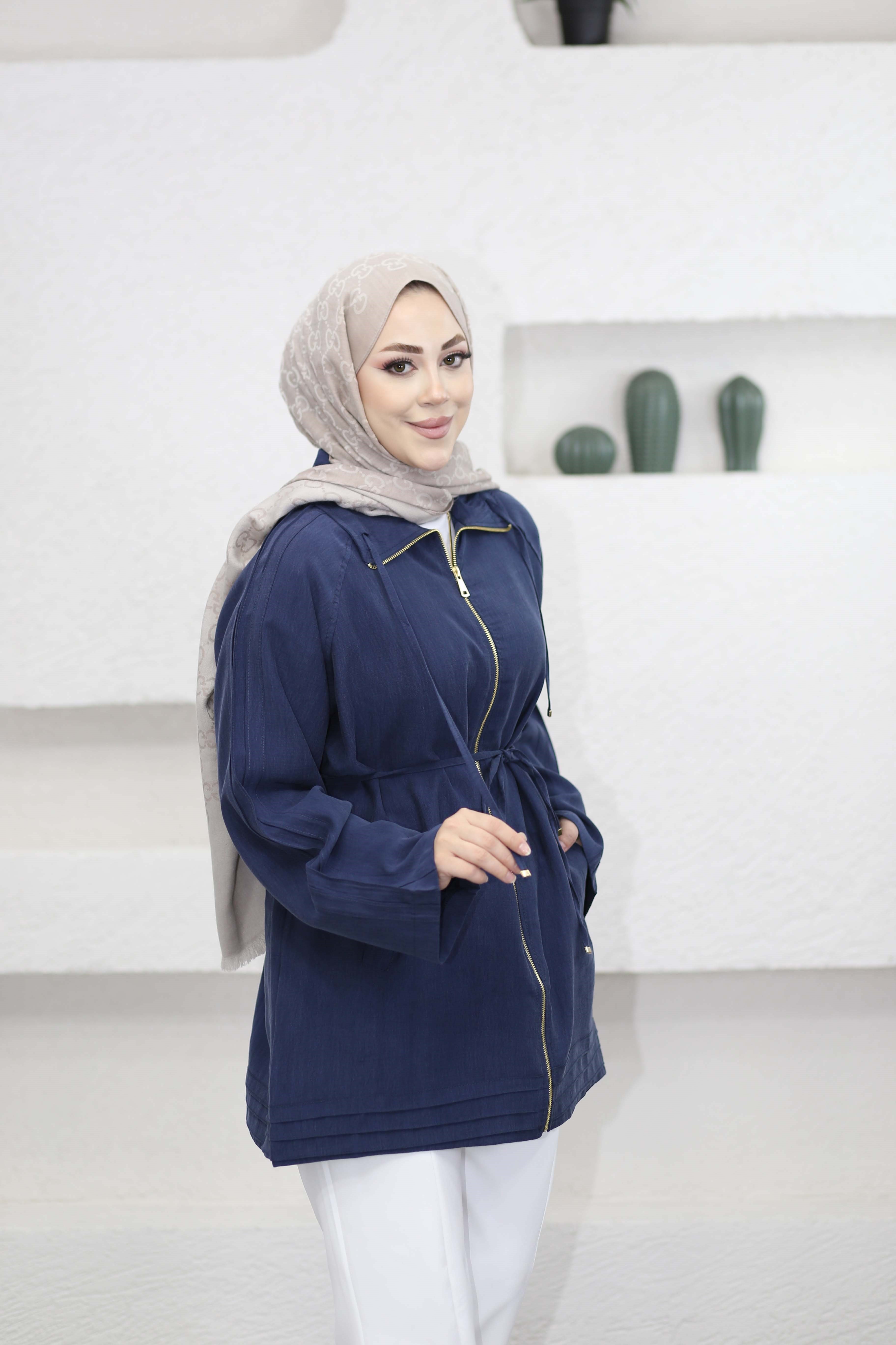 Yaka Bağcıklı Kap Lacivert 6451