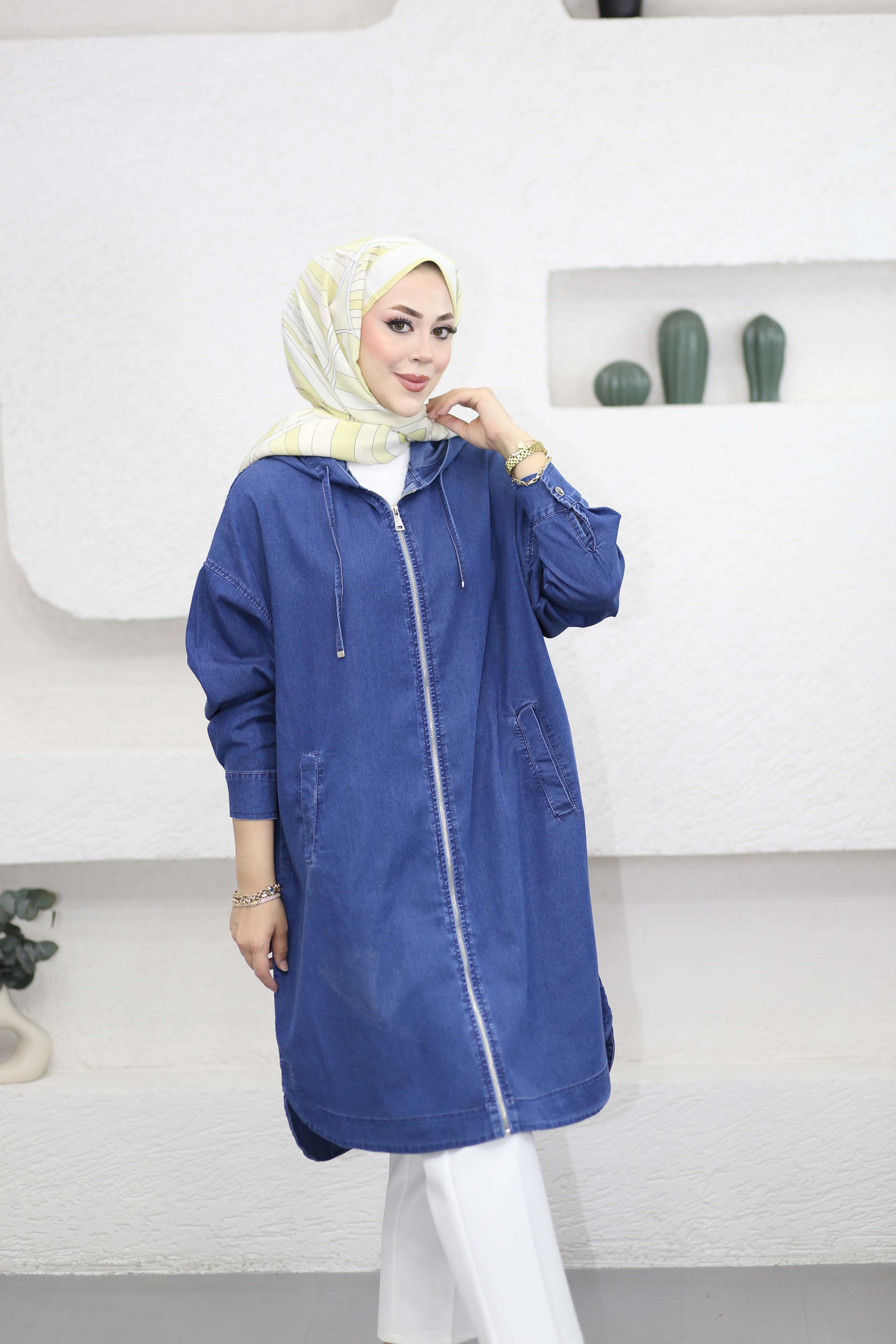 Fermuarlı tencel Kap Mavi 6540