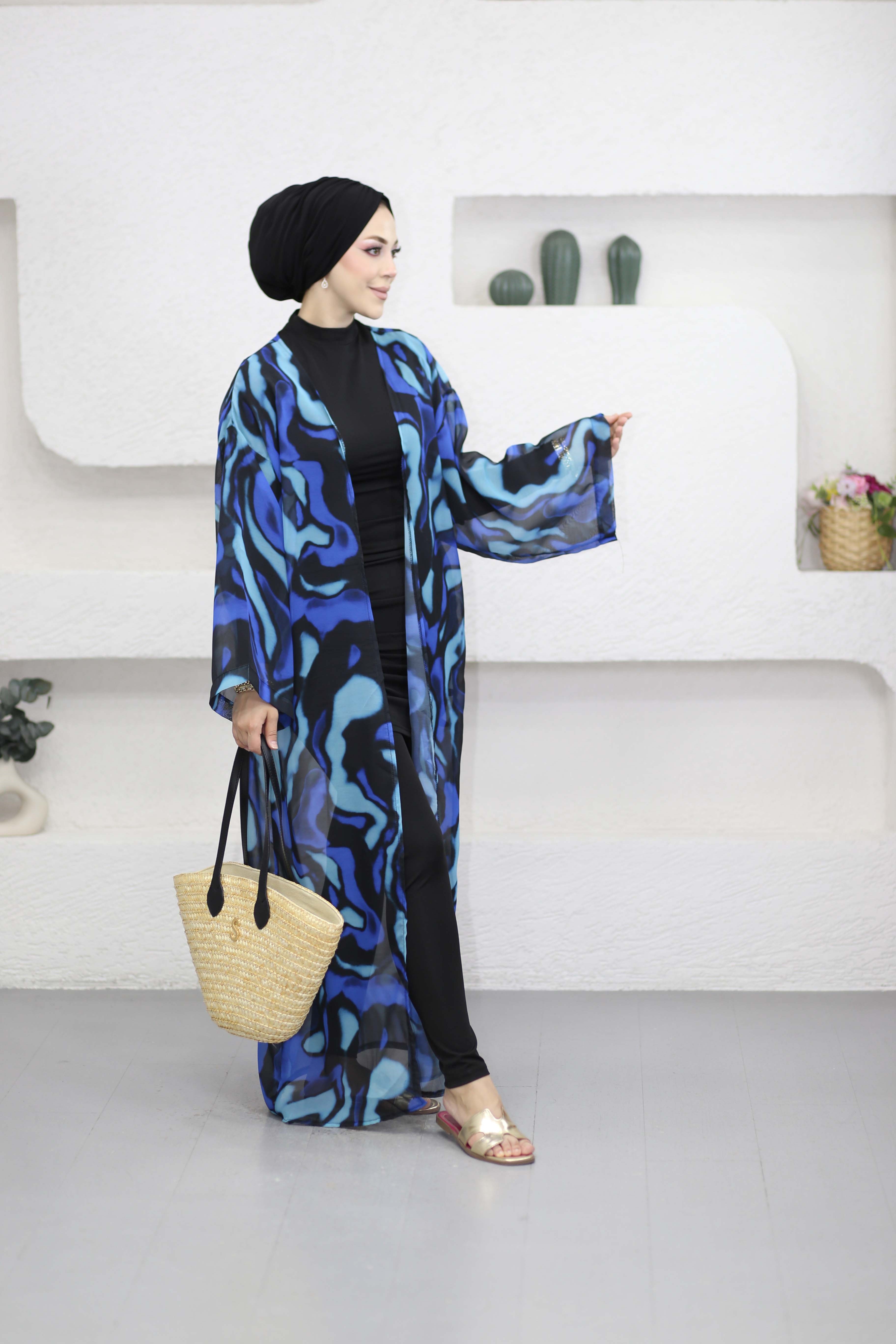 Desenli Kimono Saks 0002
