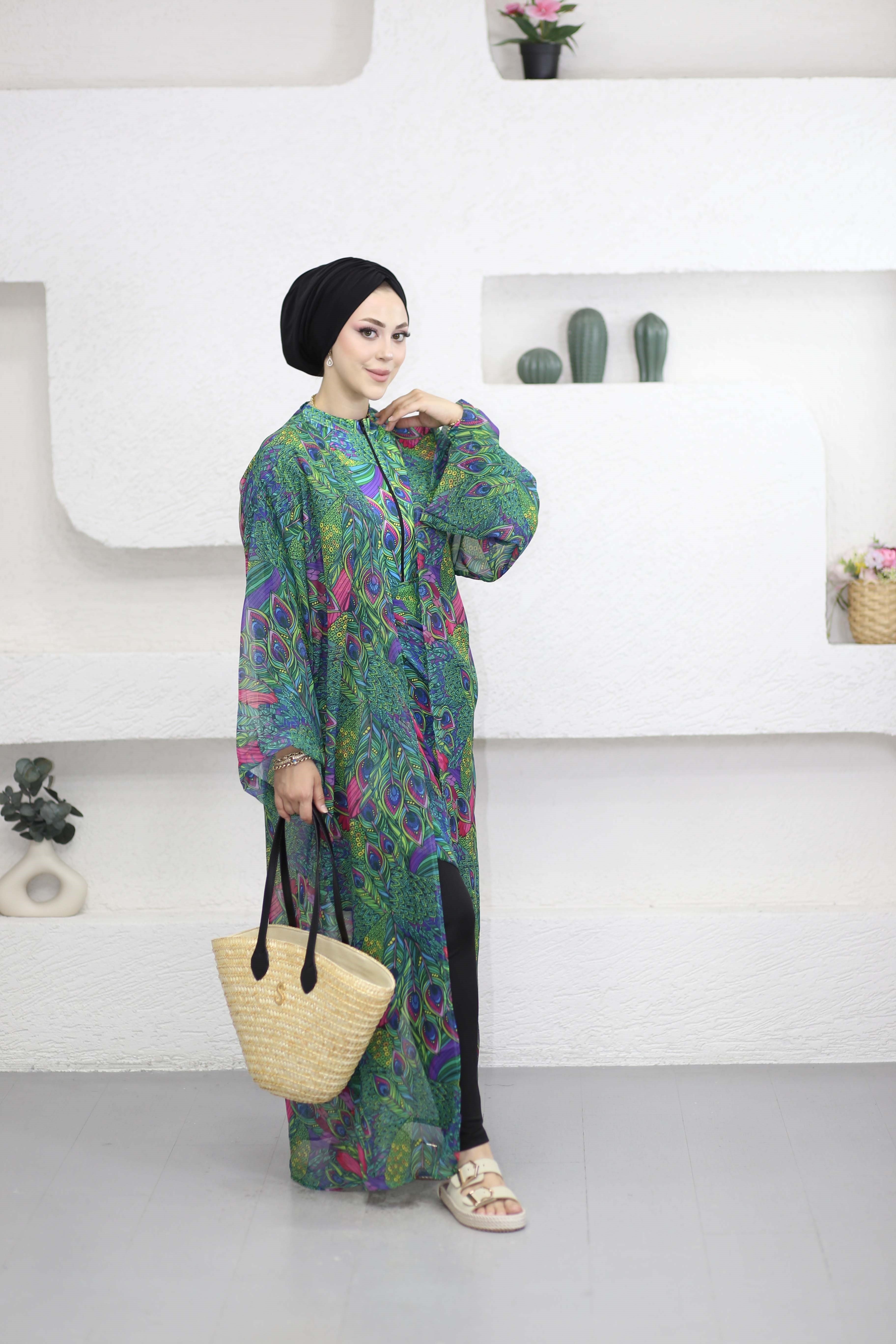 Desenli Kimono Yeşil 0002