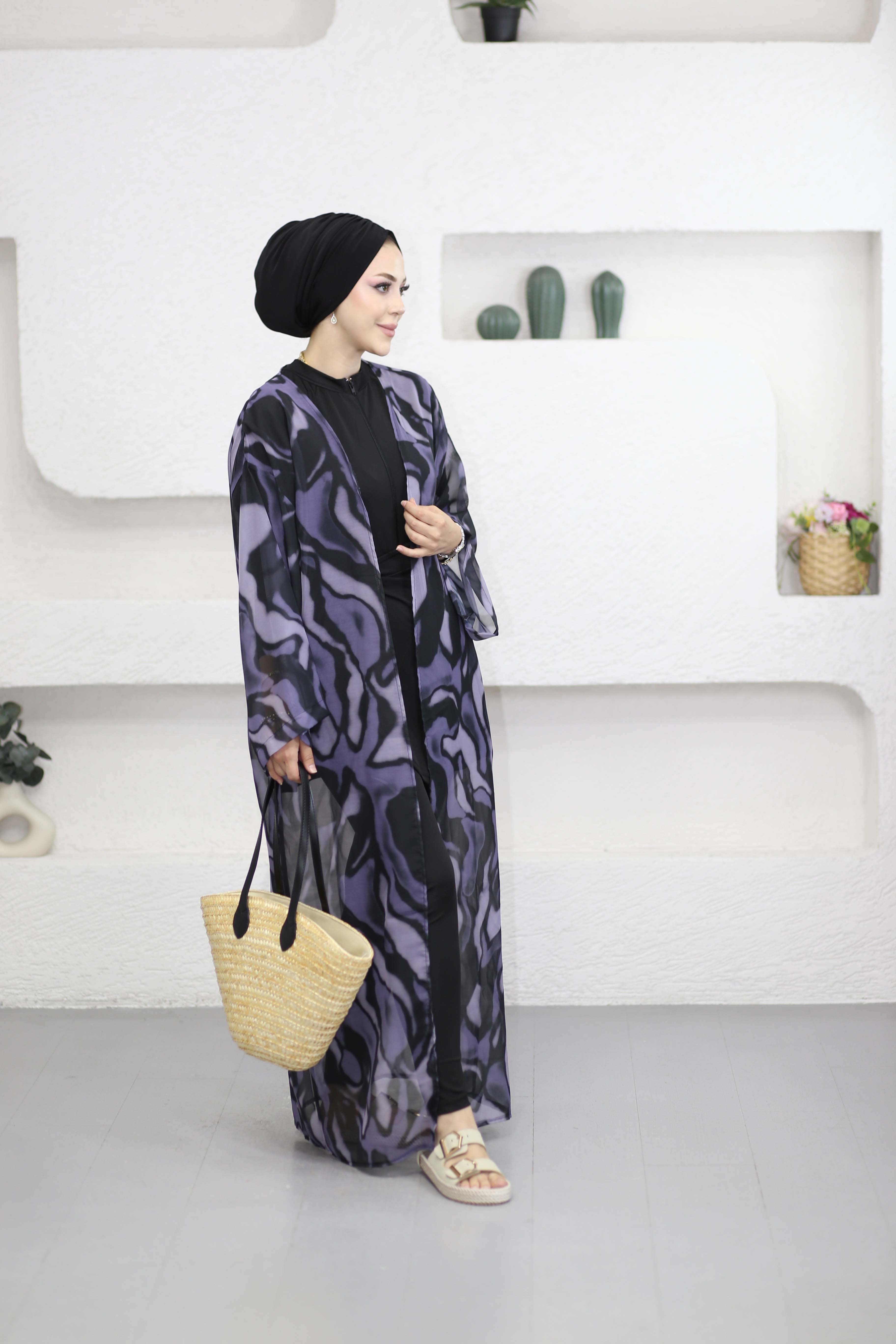 Desenli Kimono Mor 0002