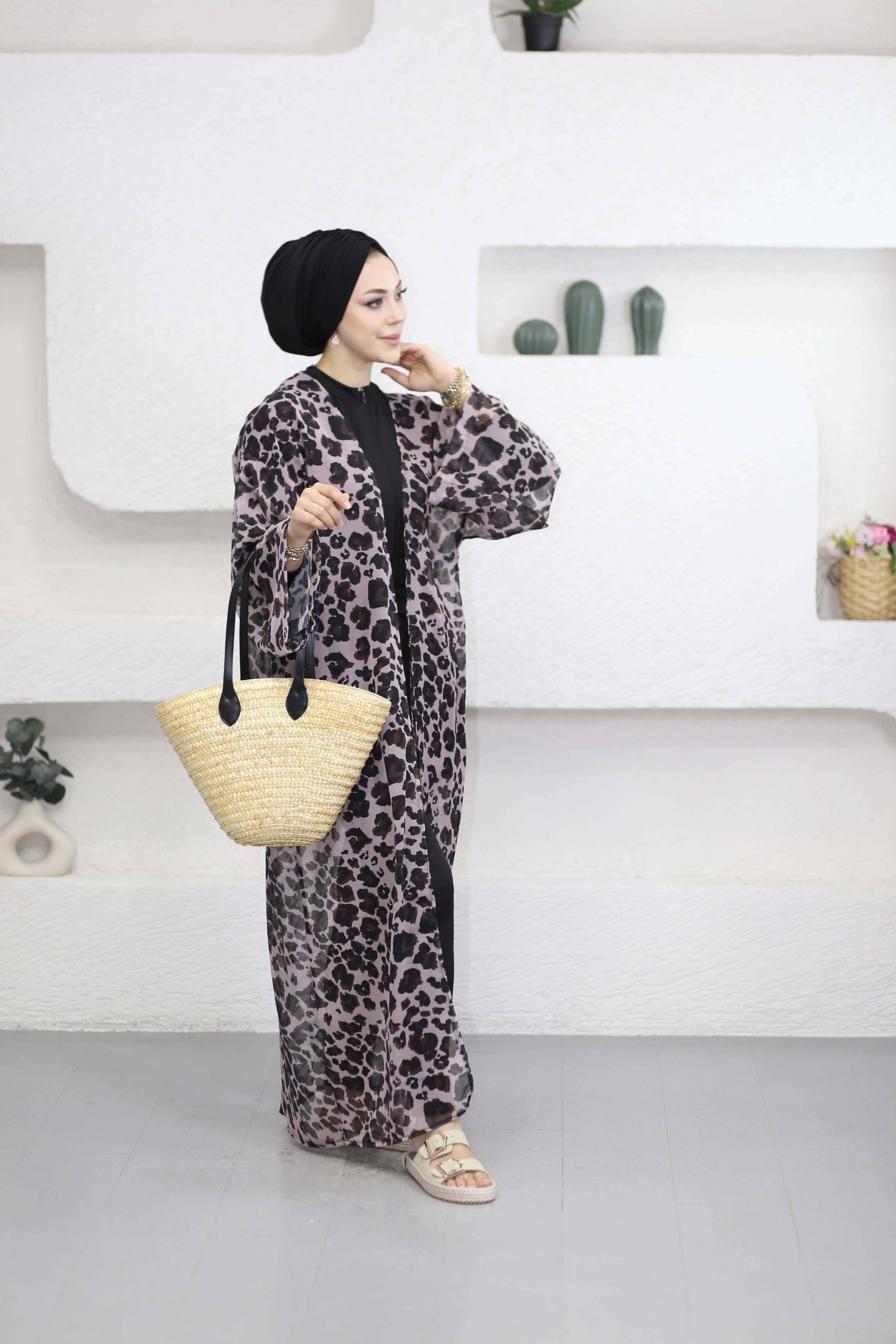 Desenli Kimono Leopar Desen 0002