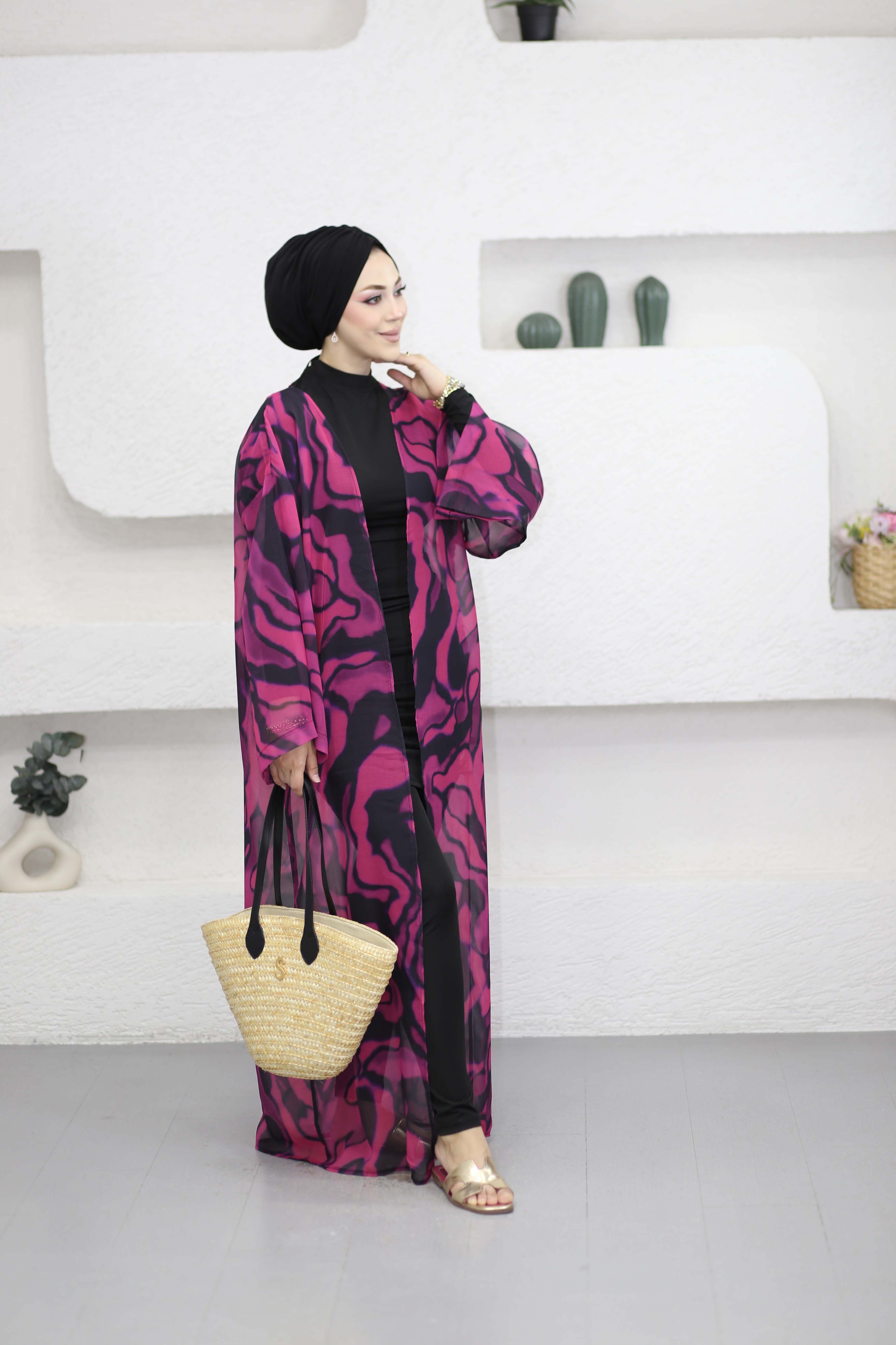 Desenli Kimono Pembe 0002