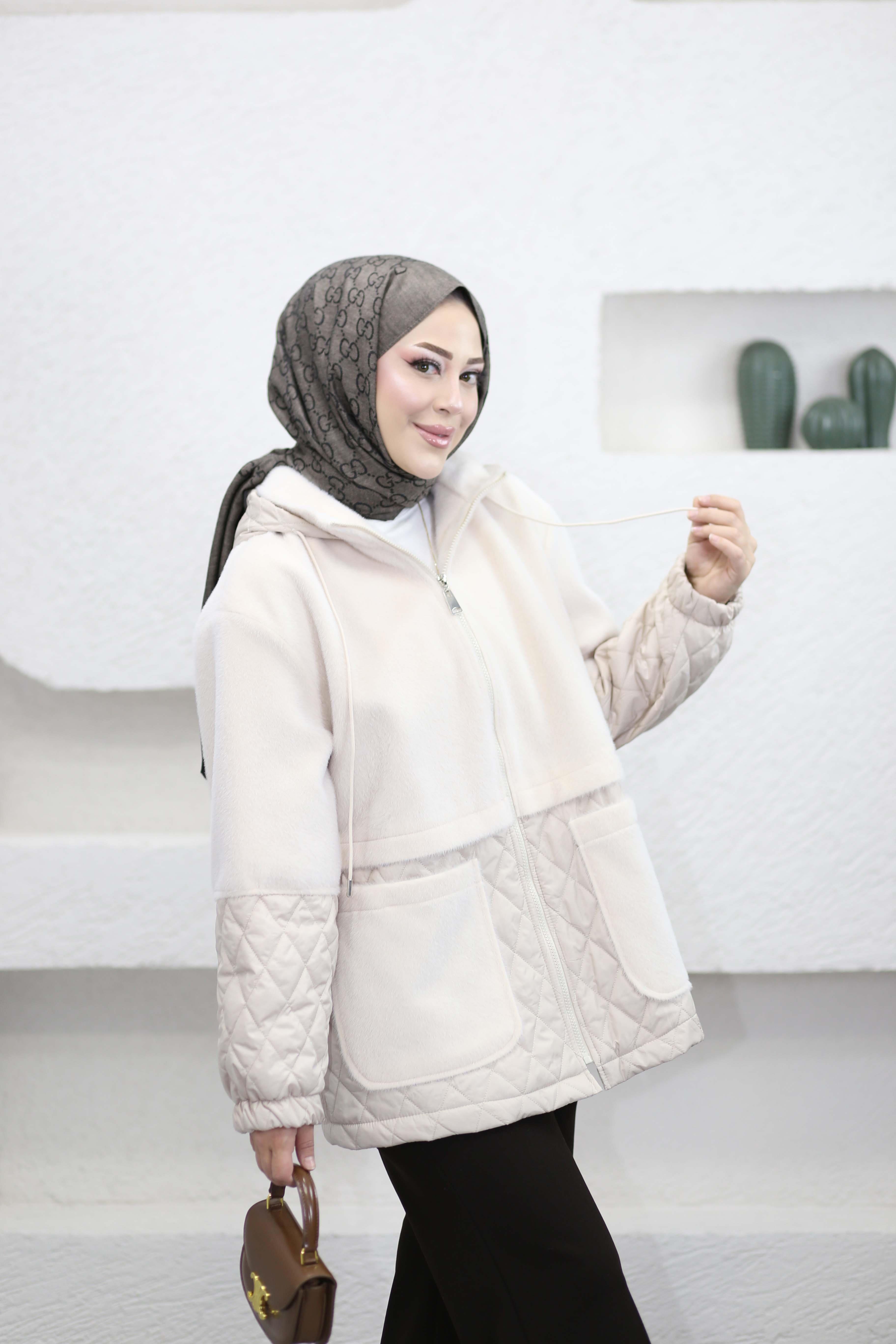 Kapitone Garnili Peluş Mont Bej 35832