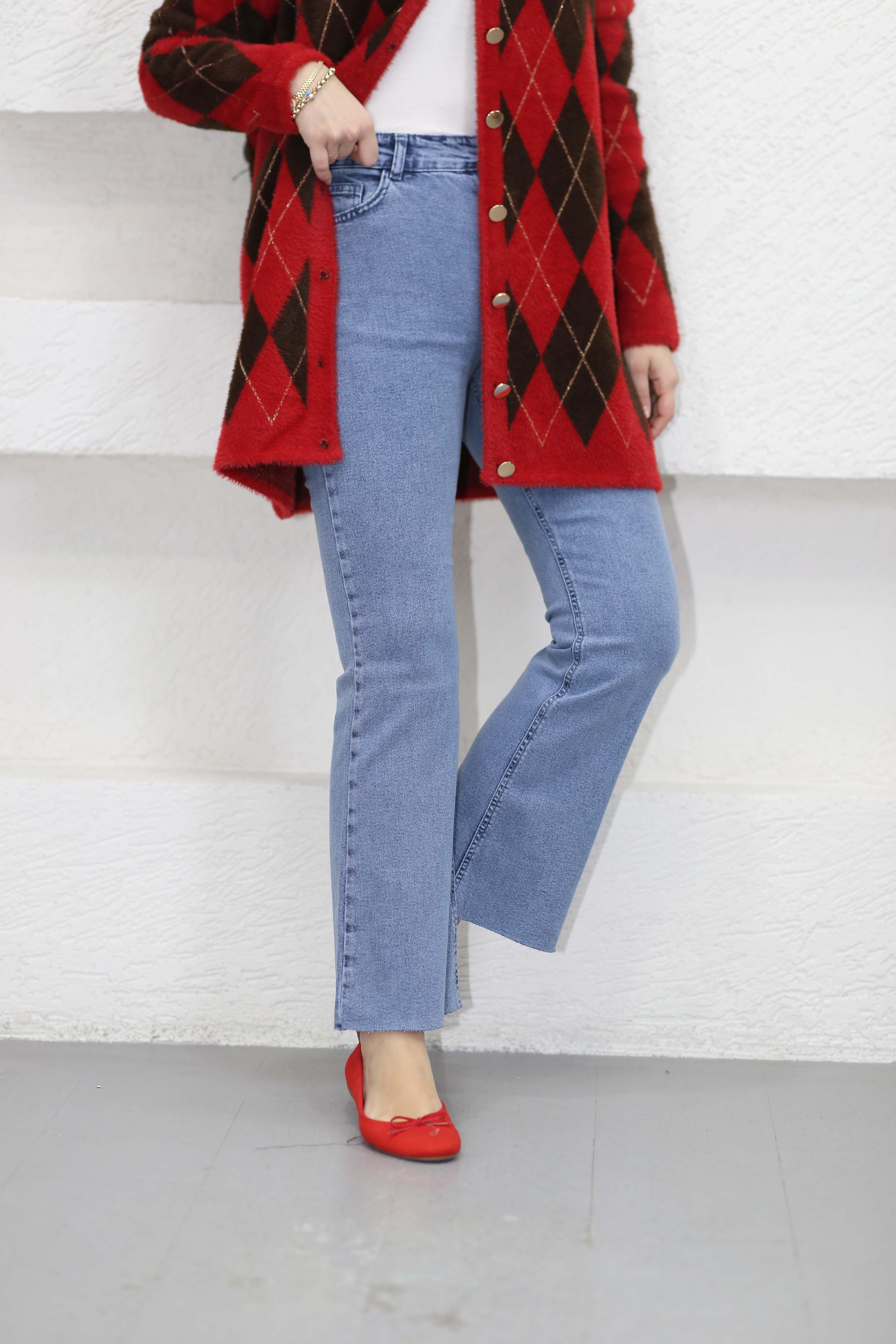 Denim İspanyol Paça Pantolon Açık Mavi 2663