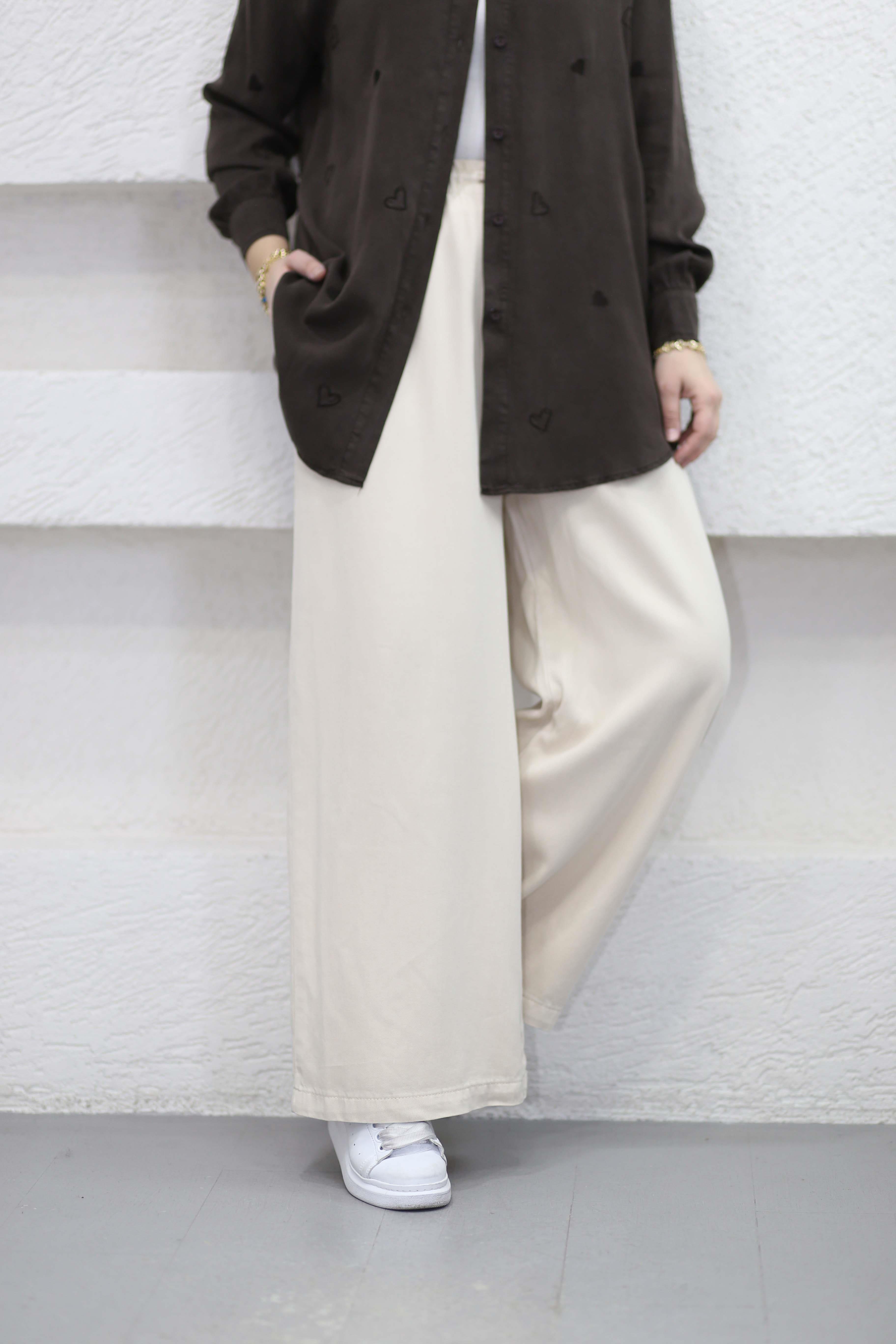 Beli Lastikli Bol Pantolon Bej 2773