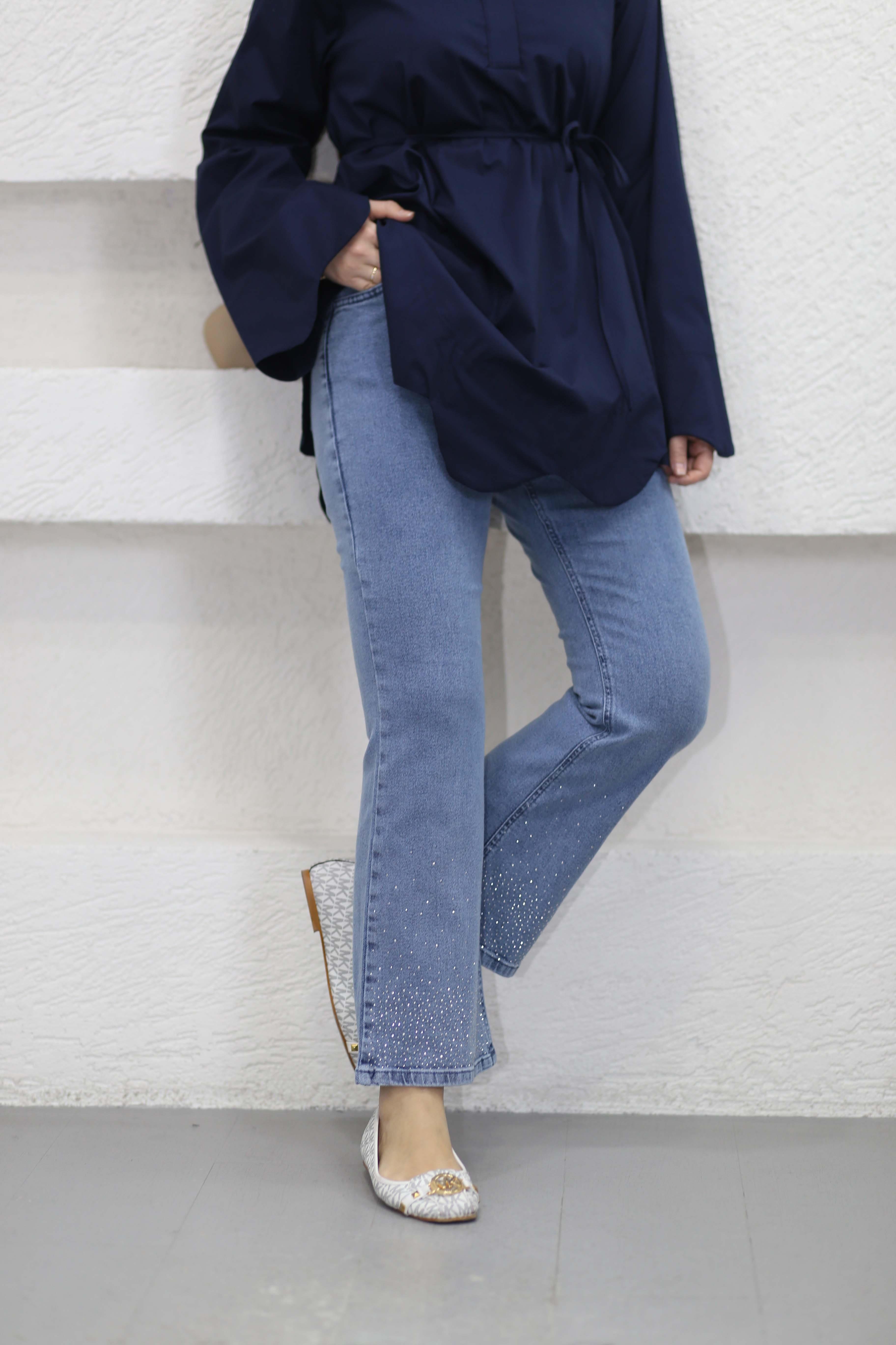 Paçası Taşlı İspanyol Pantolon Açık Mavi 2802