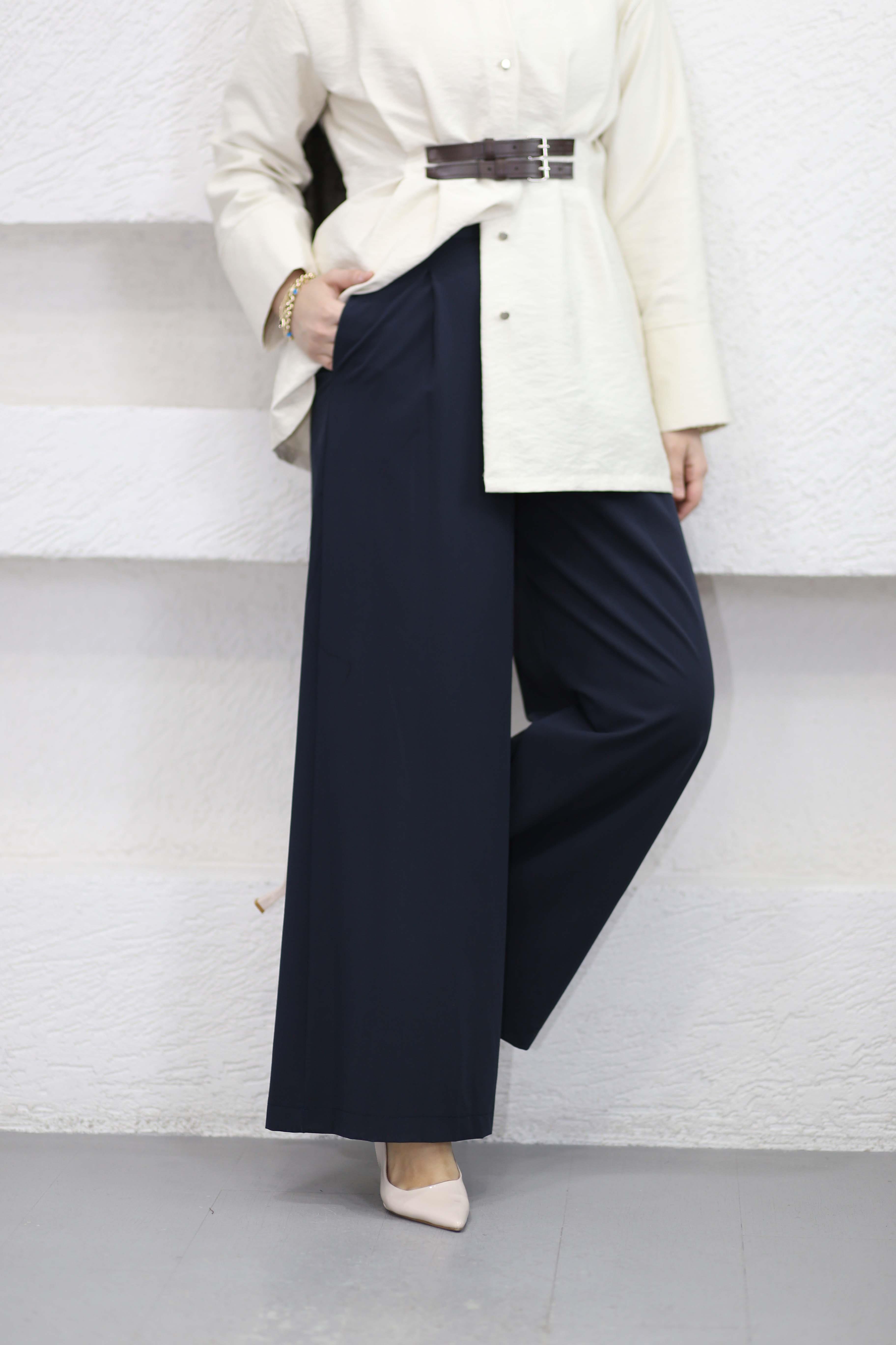 Palazzo Kumaş Pantolon Lacivert 26116