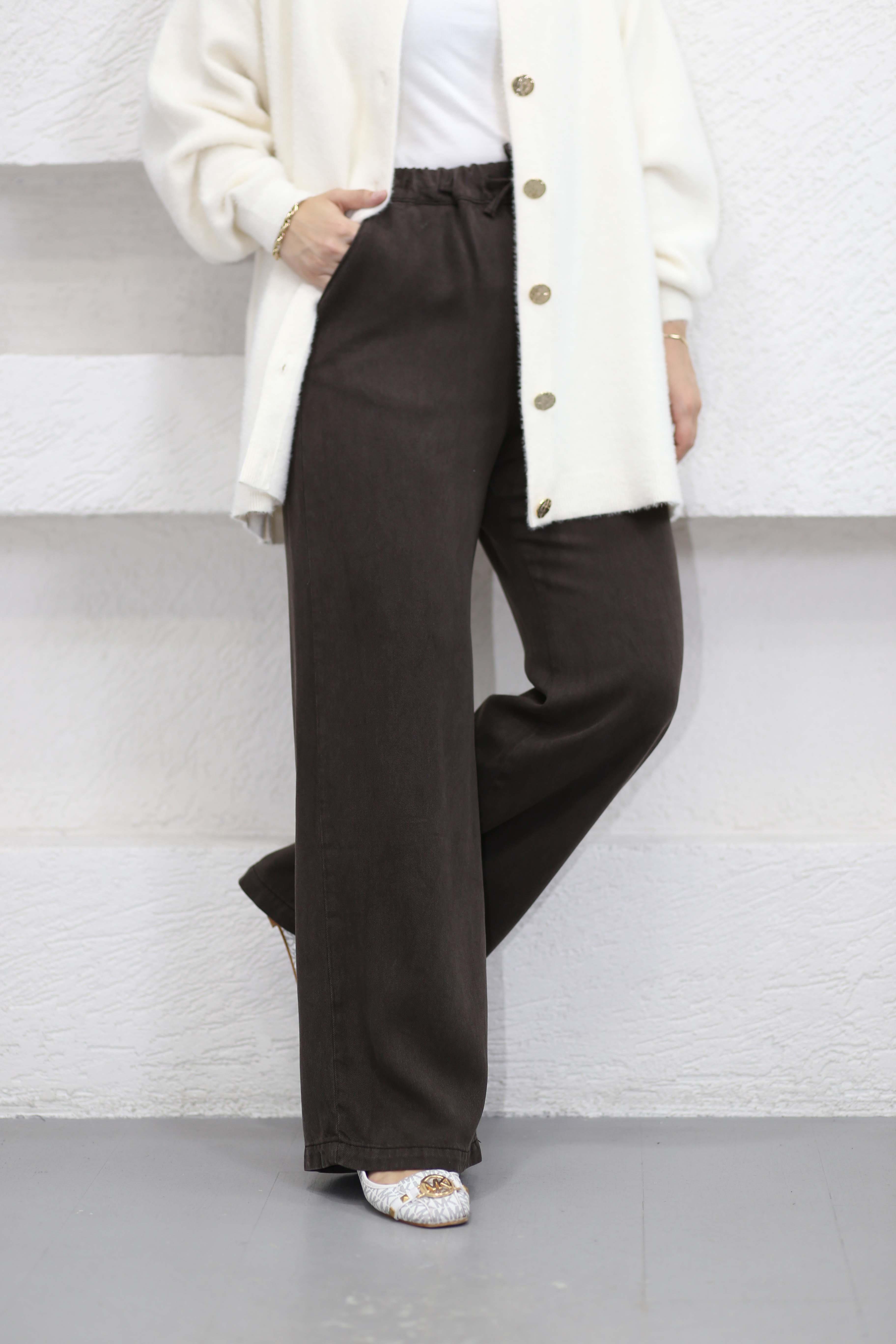 Beli Lastikli Bol Pantolon Kahverengi 2773