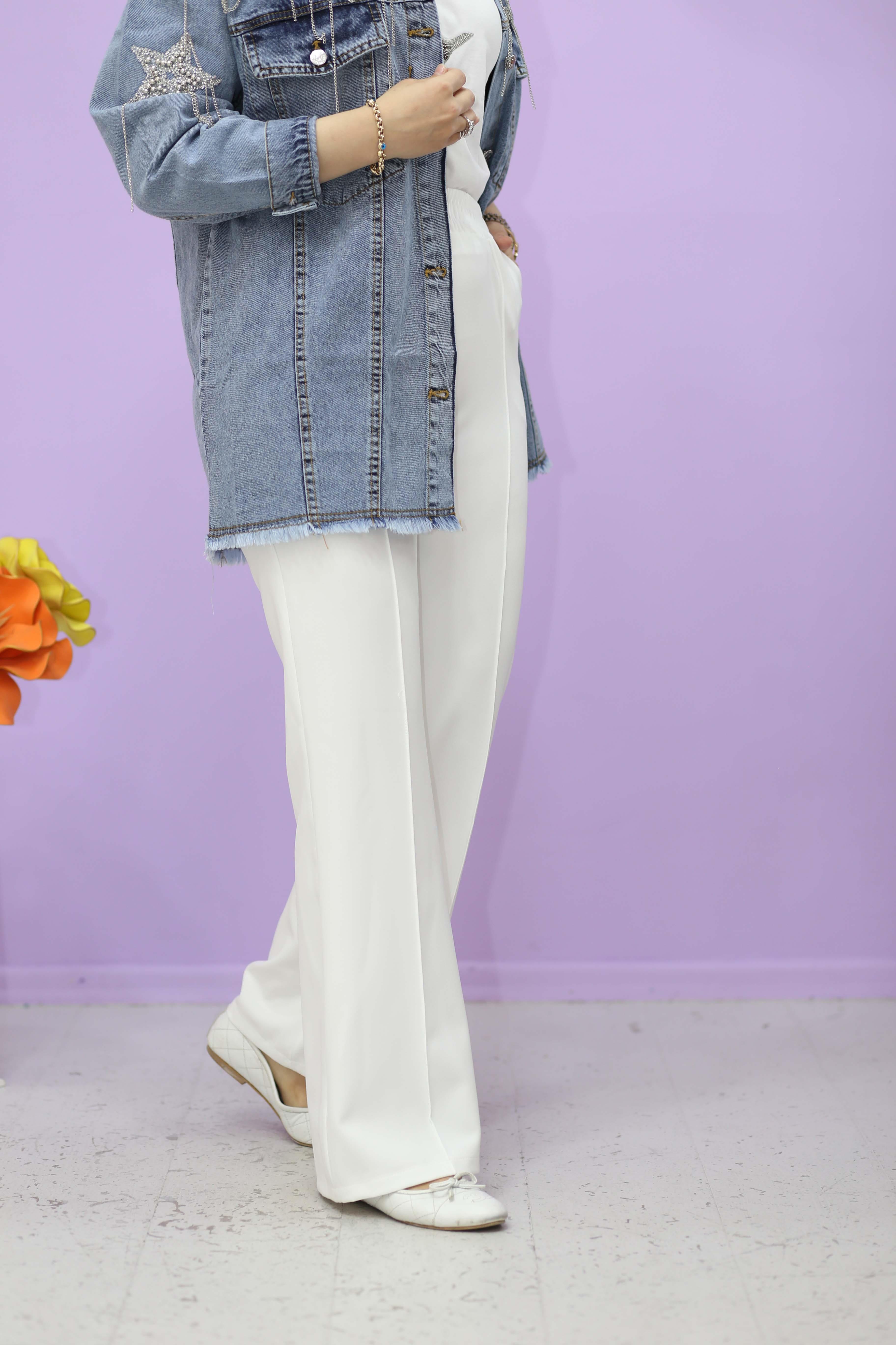 Çimalı Bol Paça Pantolon Beyaz 2720