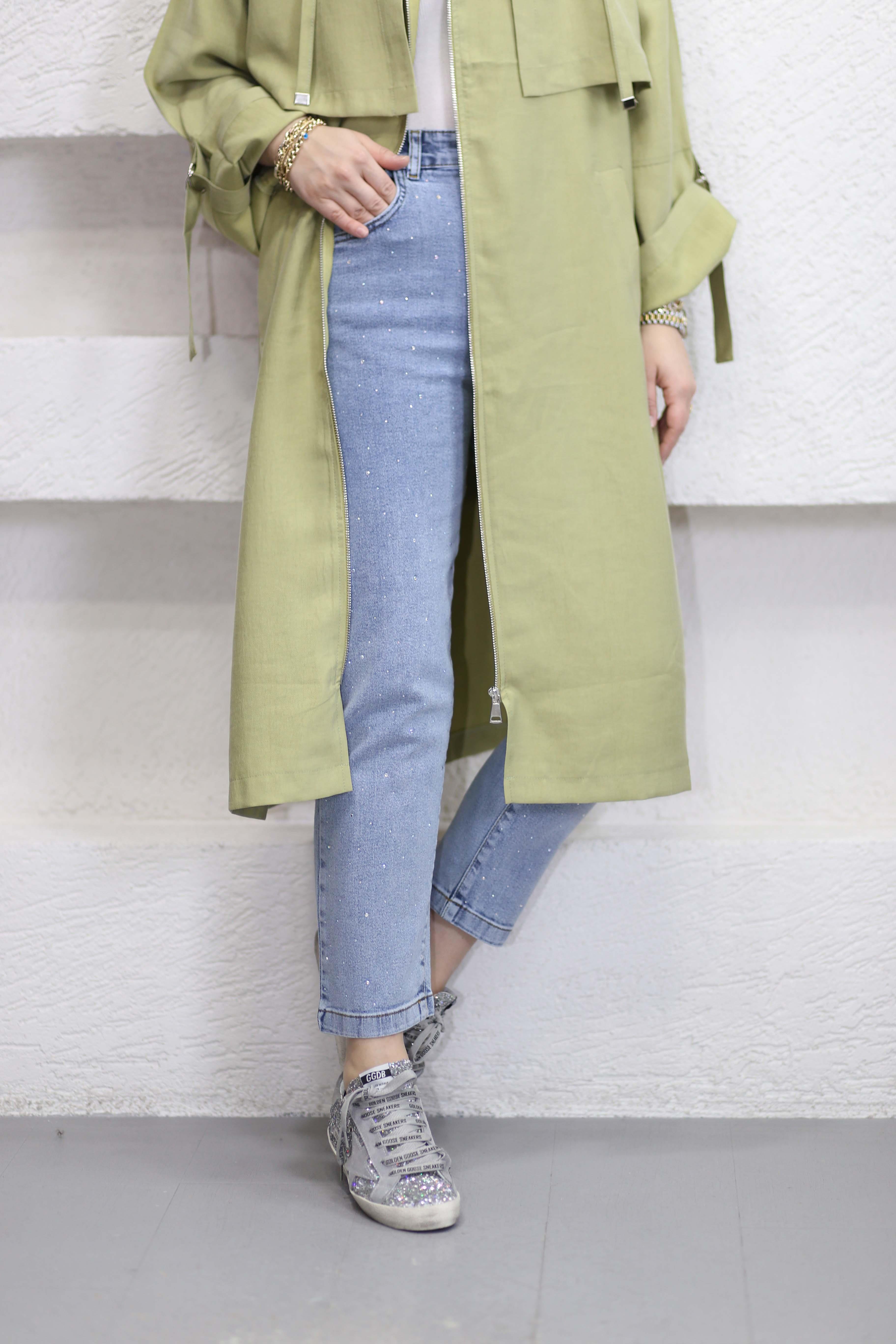 Taşlı Denim Pantolon Açık Mavi 2804