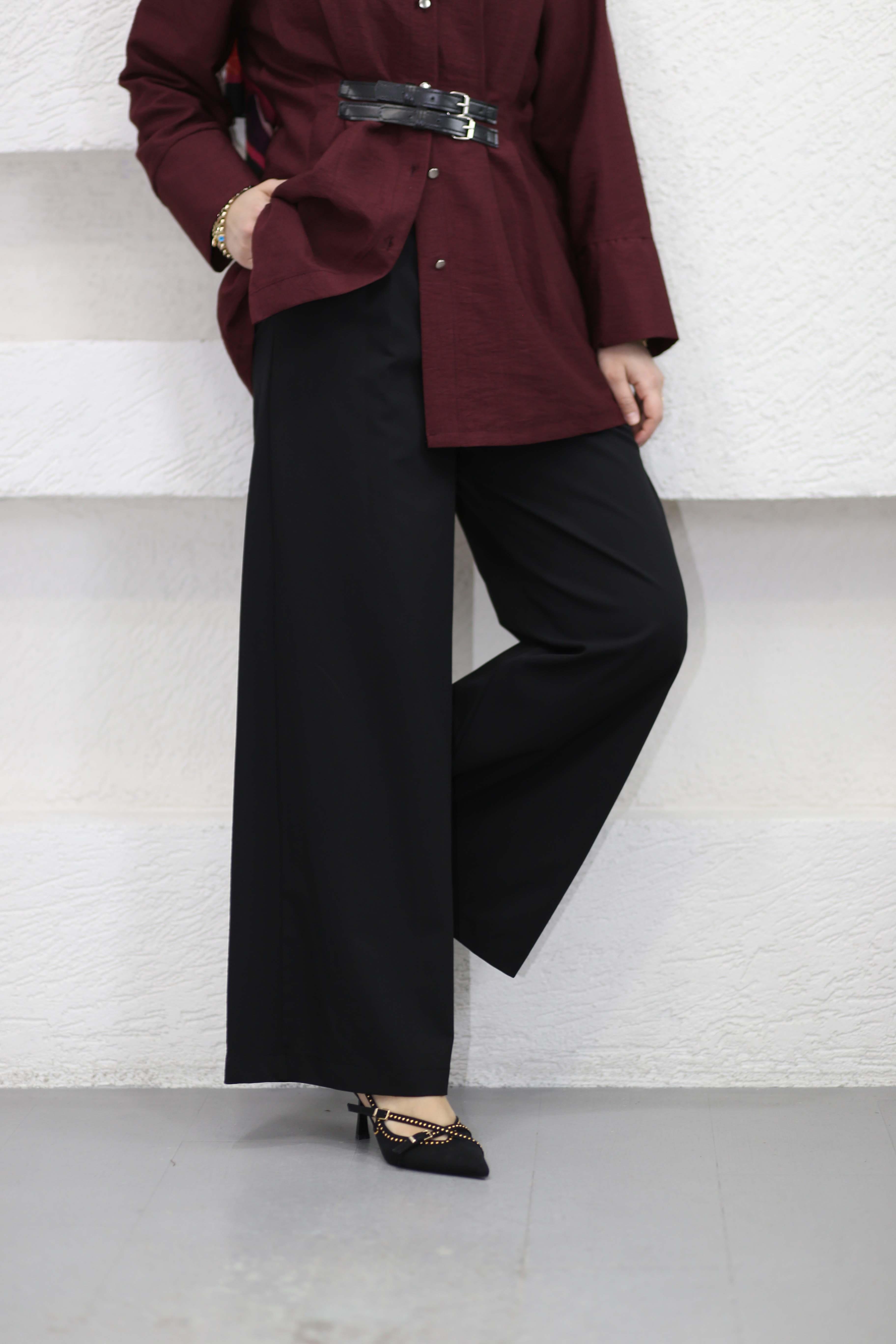 Palazzo Kumaş Pantolon Siyah 26116