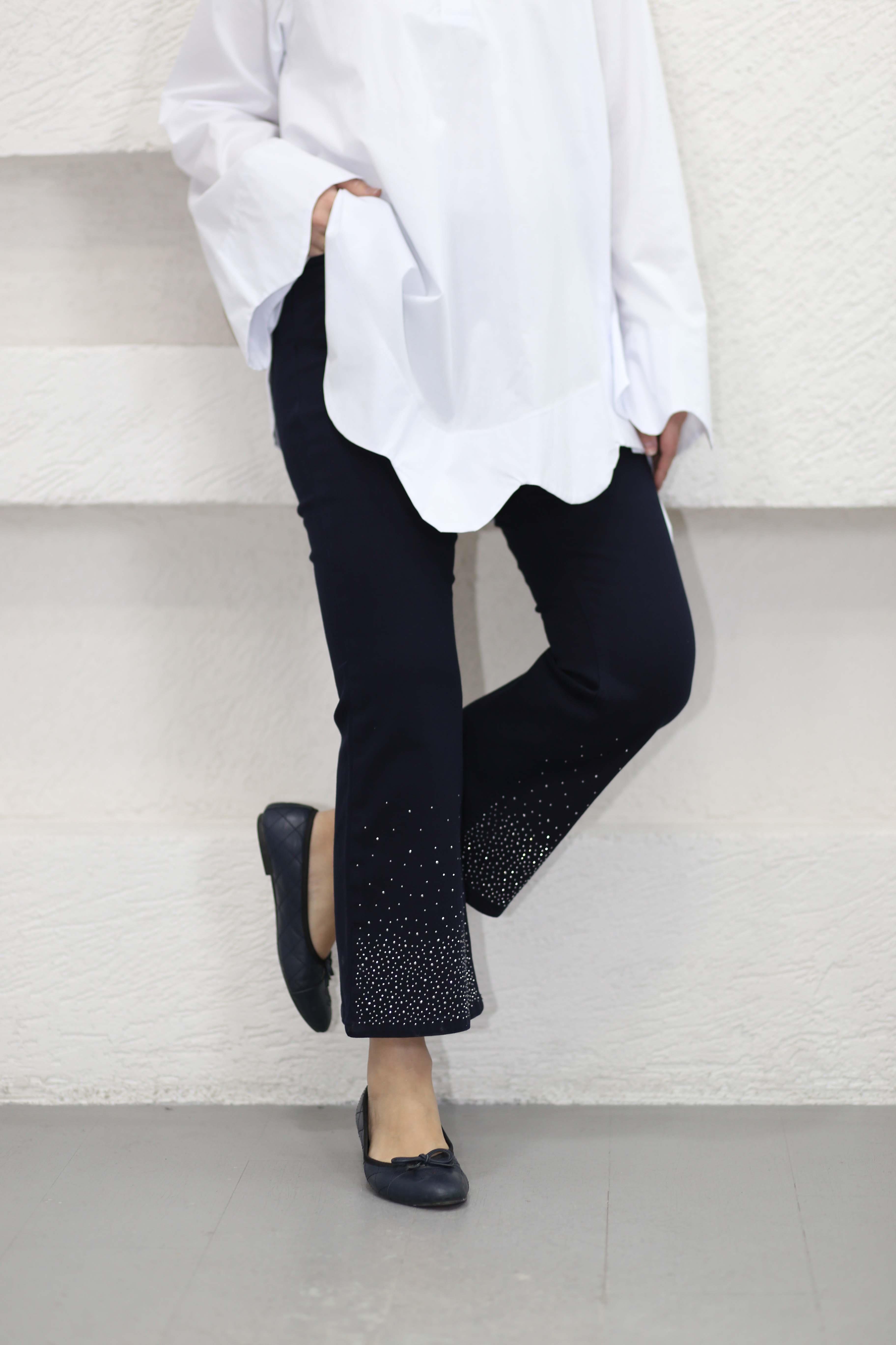 Paçası Taşlı İspanyol Pantolon Lacivert 2802