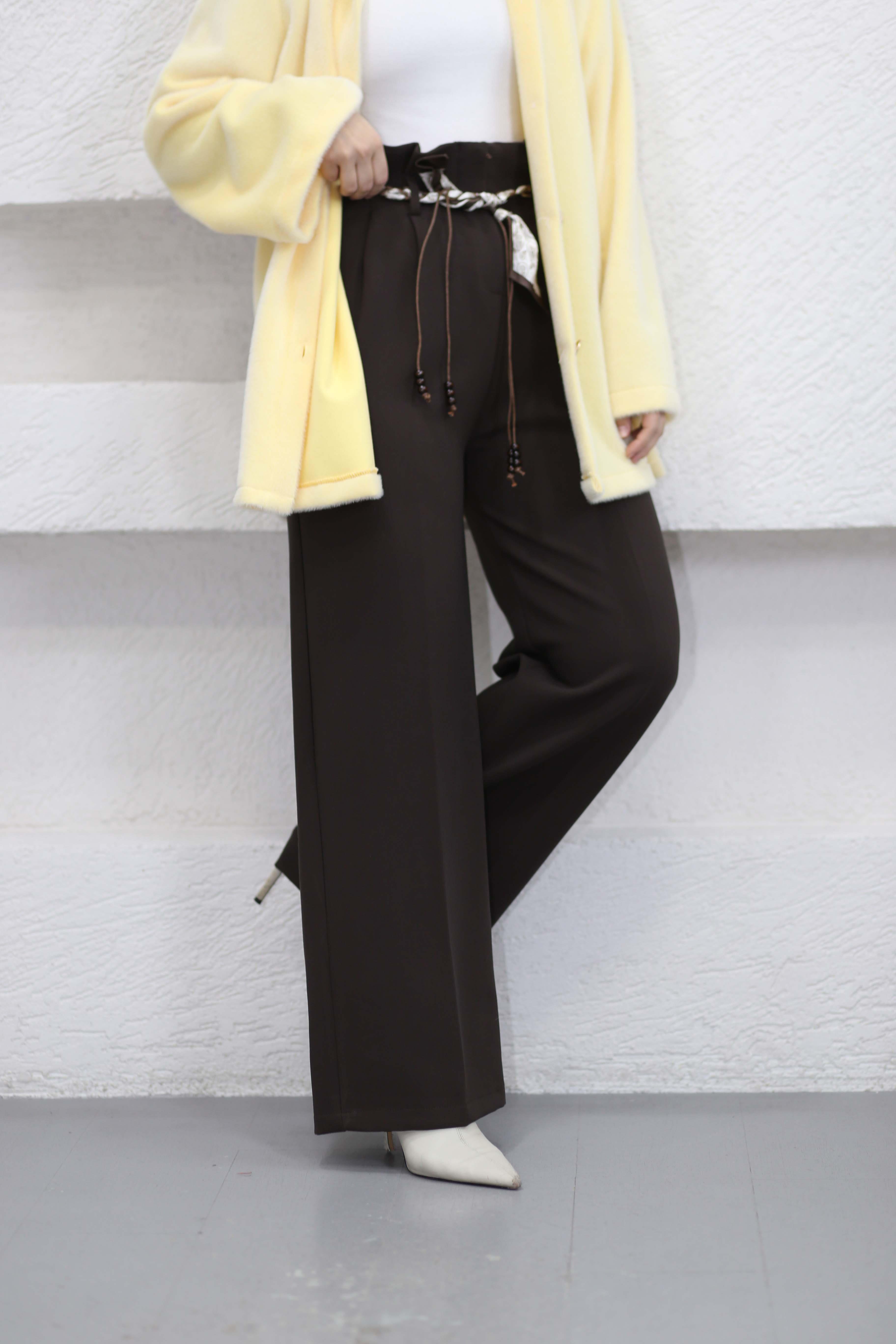 Şallı Palazzo Pantolon Kahverengi 1044