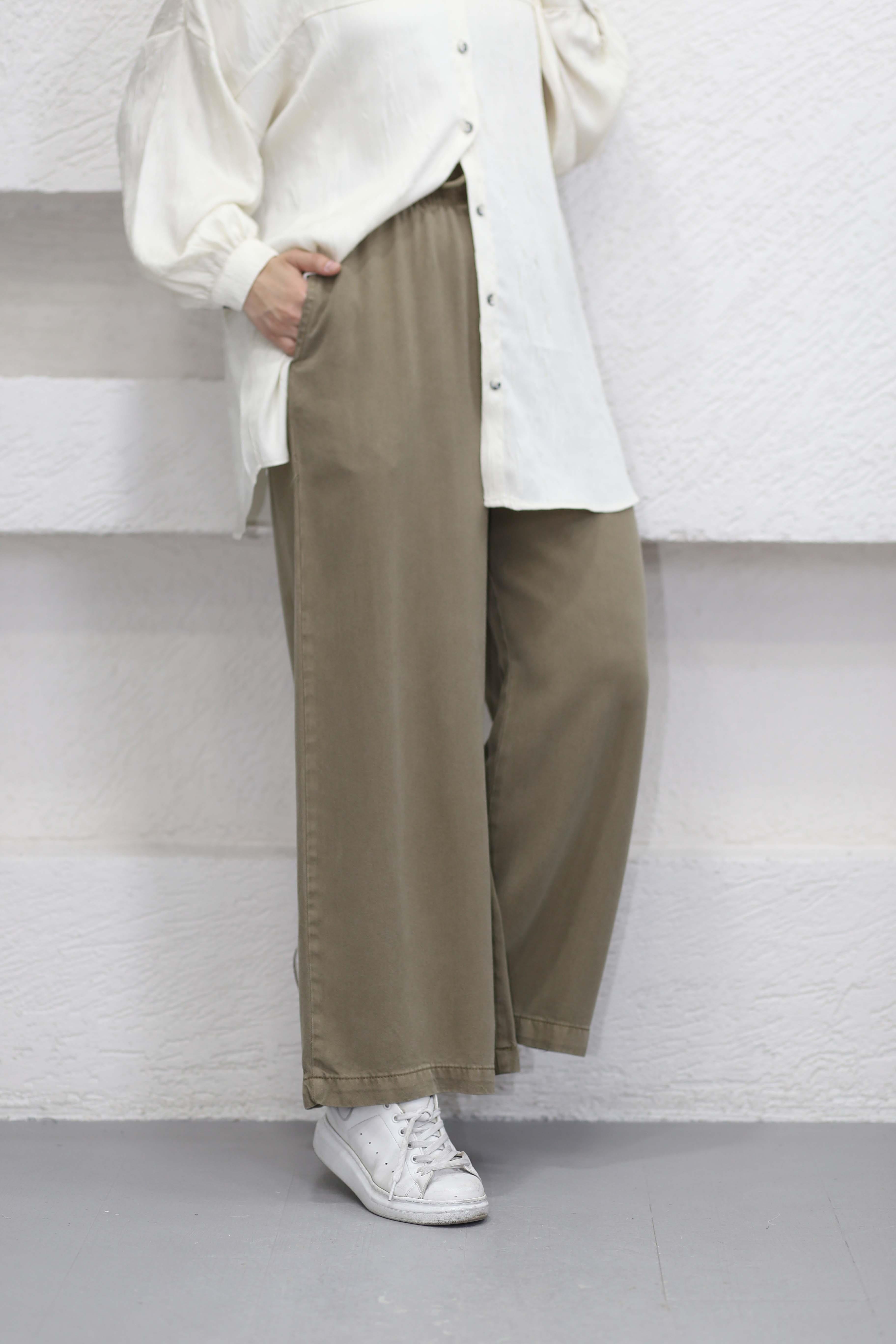 Beli Lastikli Bol Paça Pantolon Haki 2738