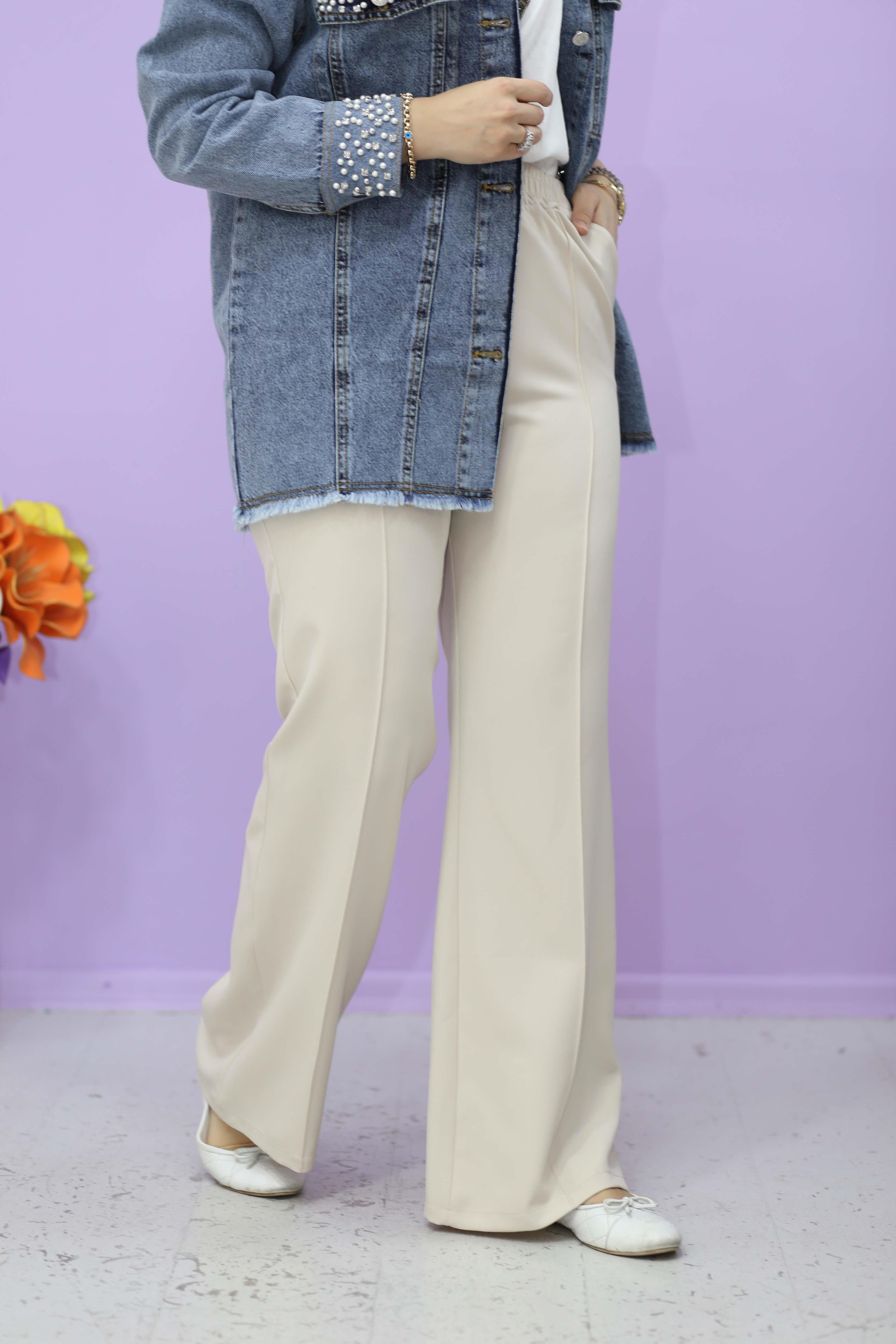 Çimalı Bol Paça Pantolon Bej 2720