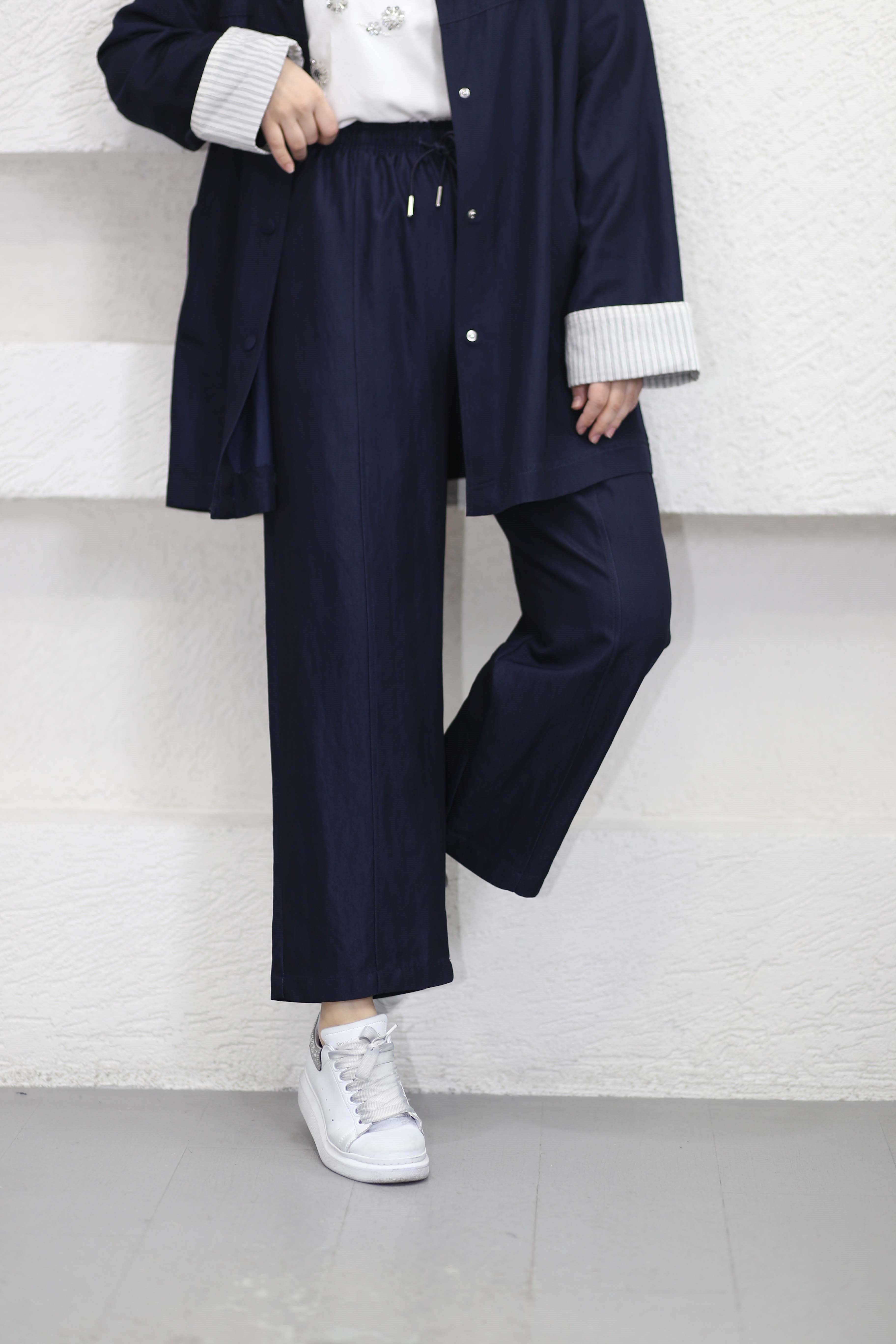 Denim Görünümlü Konik Pantolon Lacivert 37179